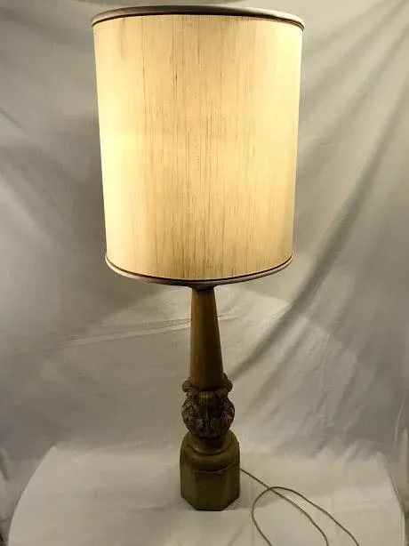 Hand Carved Wooden Lamps Circa 1930 - A Pair - 8