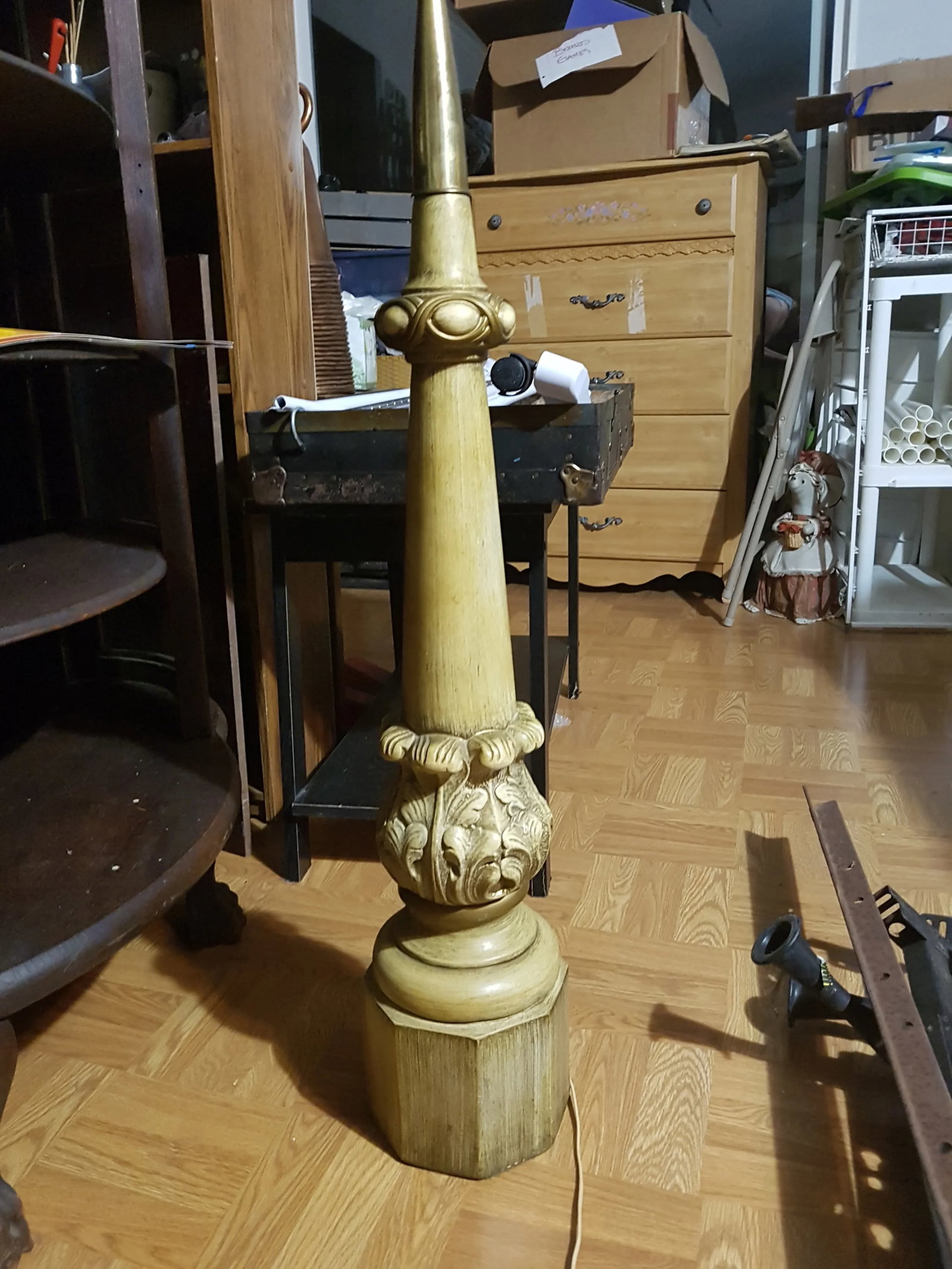 Hand Carved Wooden Lamps Circa 1930 - A Pair - 9