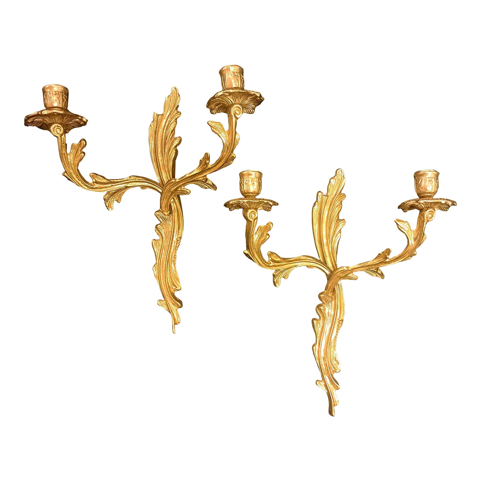 1960s Brass French Louis XV Style Wall Sconces - a Pair