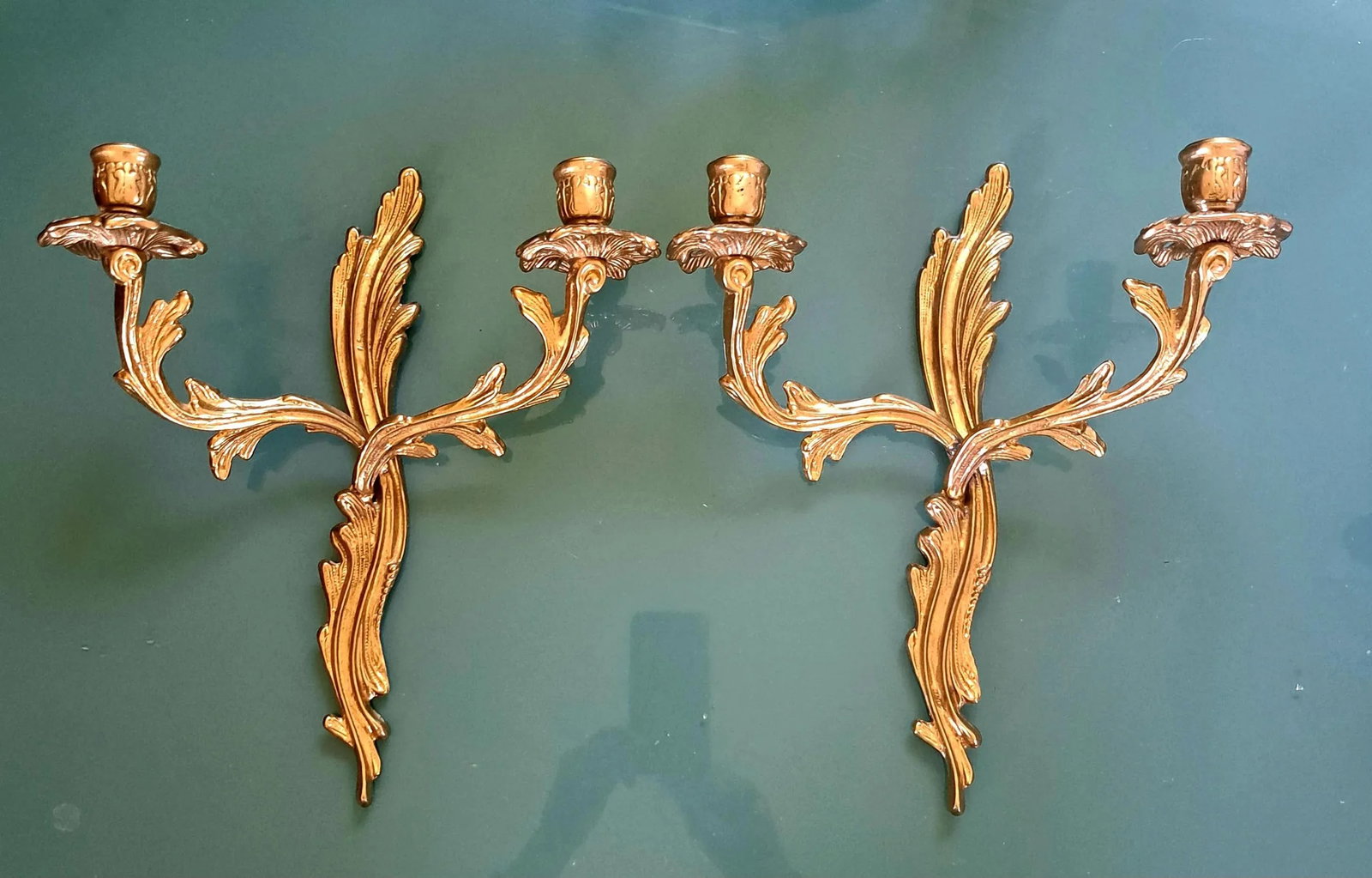 1960s Brass French Louis XV Style Wall Sconces - a Pair - 2