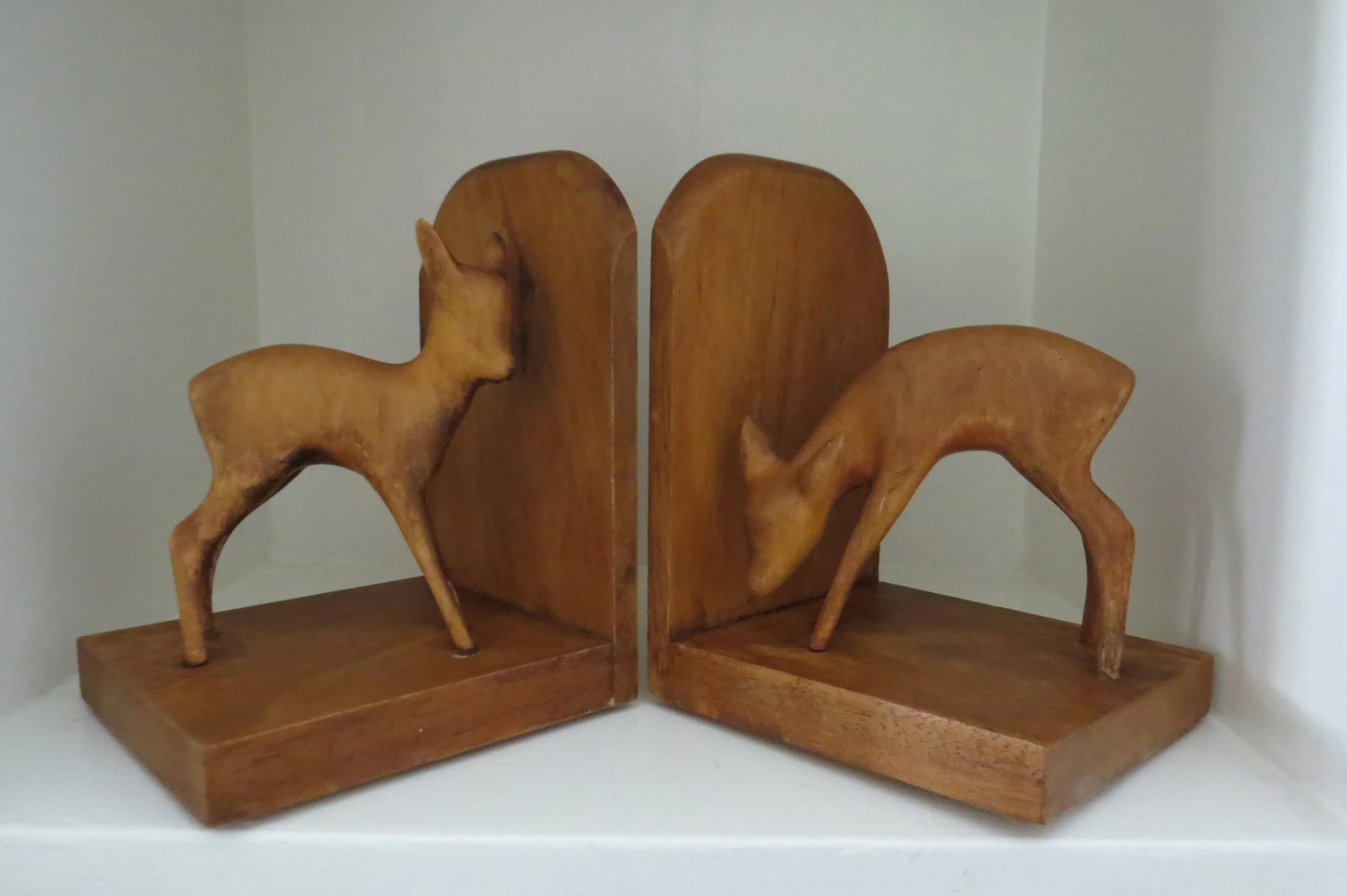 Vintage Mid-Century Modern Wood Deer Bookends, Oberlander Handarbeit Hand Carved in Switzerland - a - 6