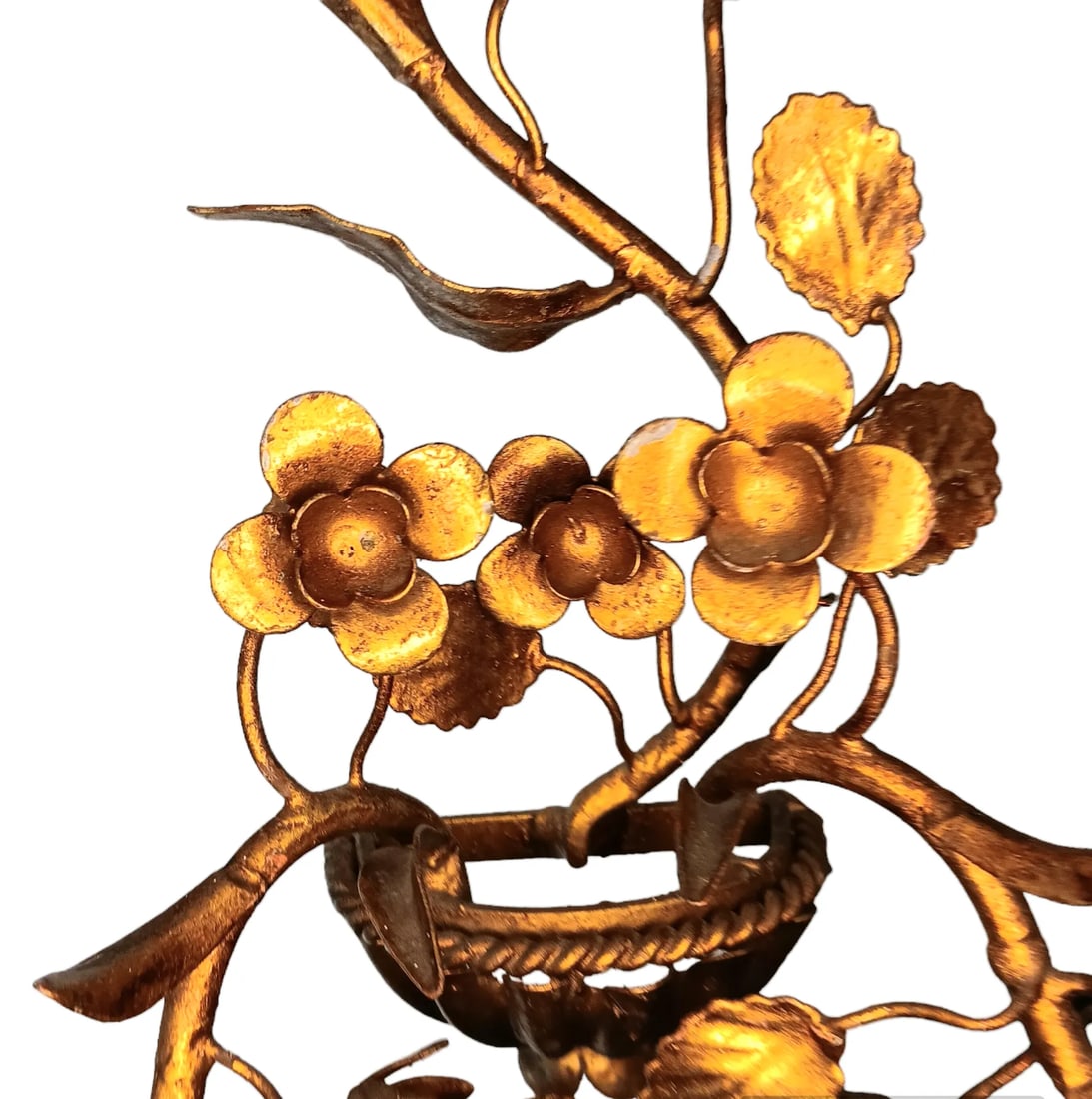 Vintqge Gold Gilt Candle Wall Sconces Two Arm Flowers and Leaves Set of Two - 11