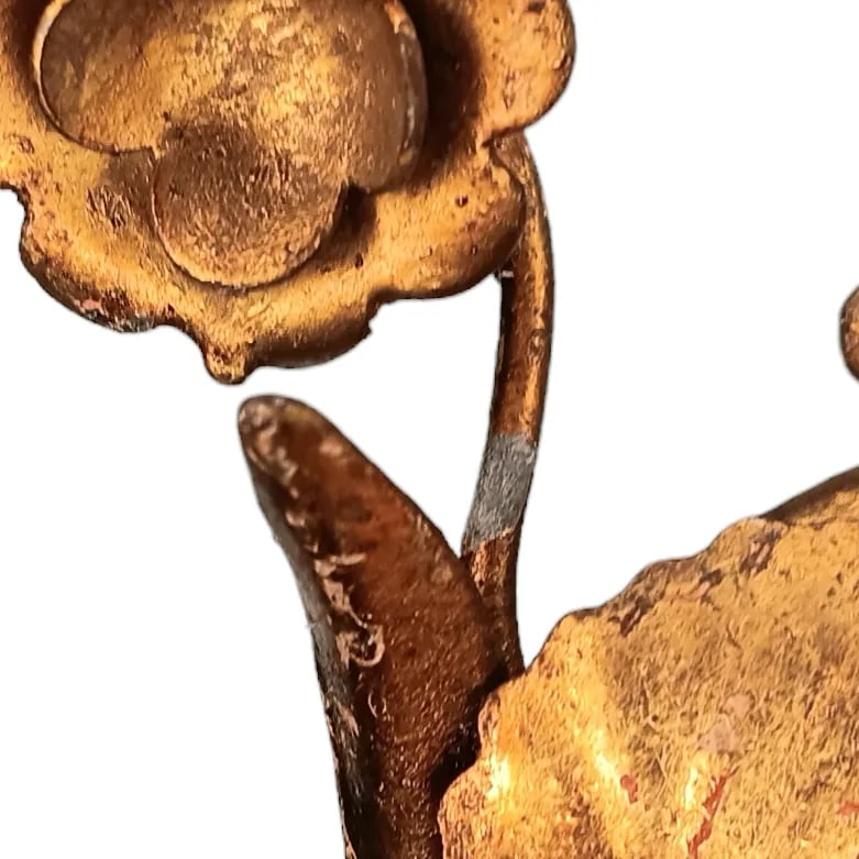 Vintqge Gold Gilt Candle Wall Sconces Two Arm Flowers and Leaves Set of Two - 4