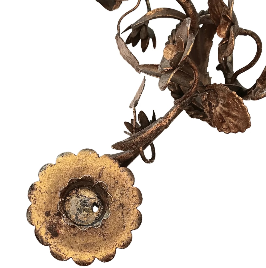 Vintqge Gold Gilt Candle Wall Sconces Two Arm Flowers and Leaves Set of Two - 5
