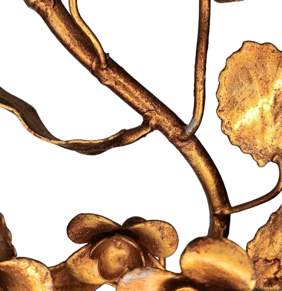 Vintqge Gold Gilt Candle Wall Sconces Two Arm Flowers and Leaves Set of Two - 8
