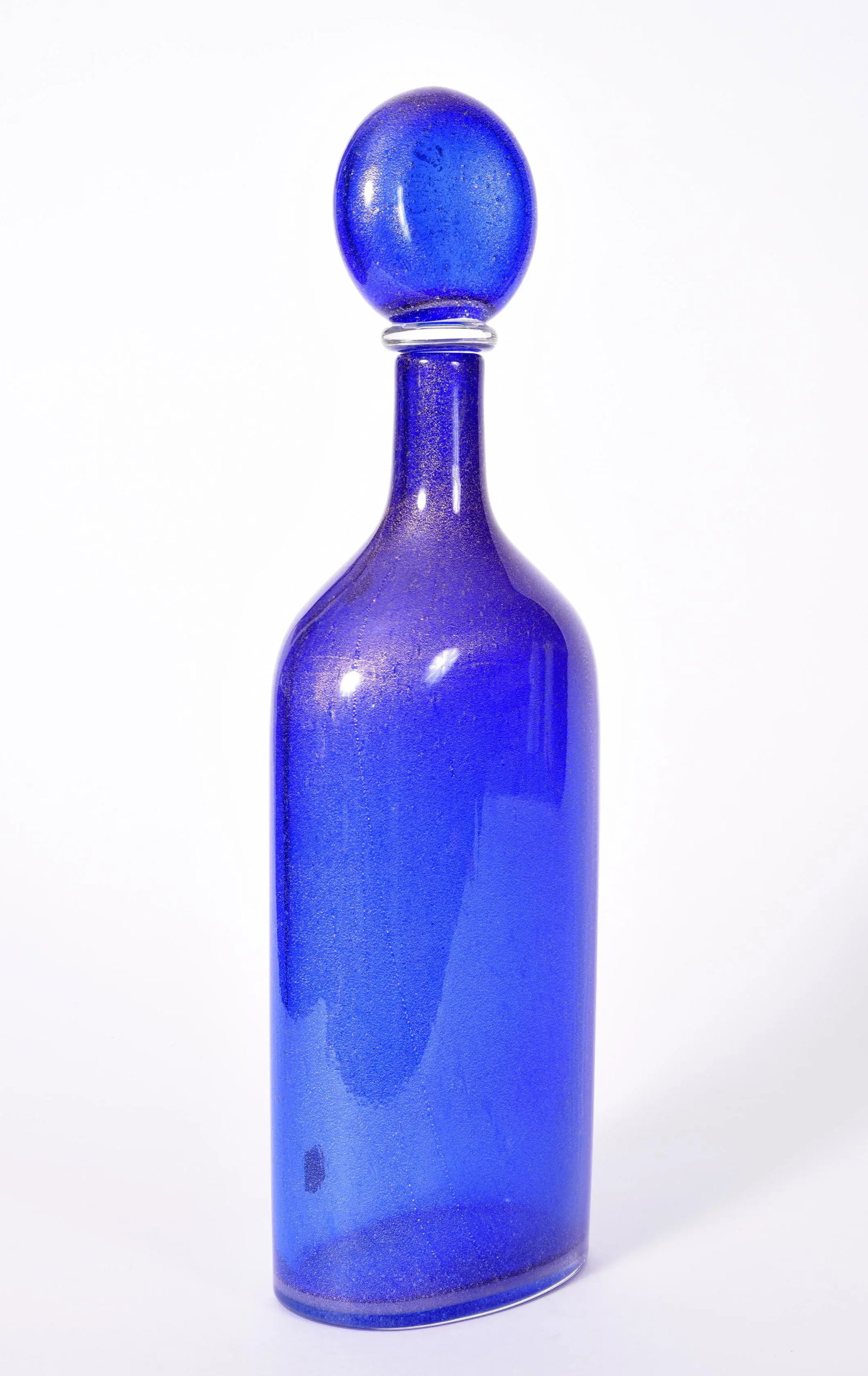Vintage Cobalt Blue Murano Glass With Gold Flecks Decanter - 2