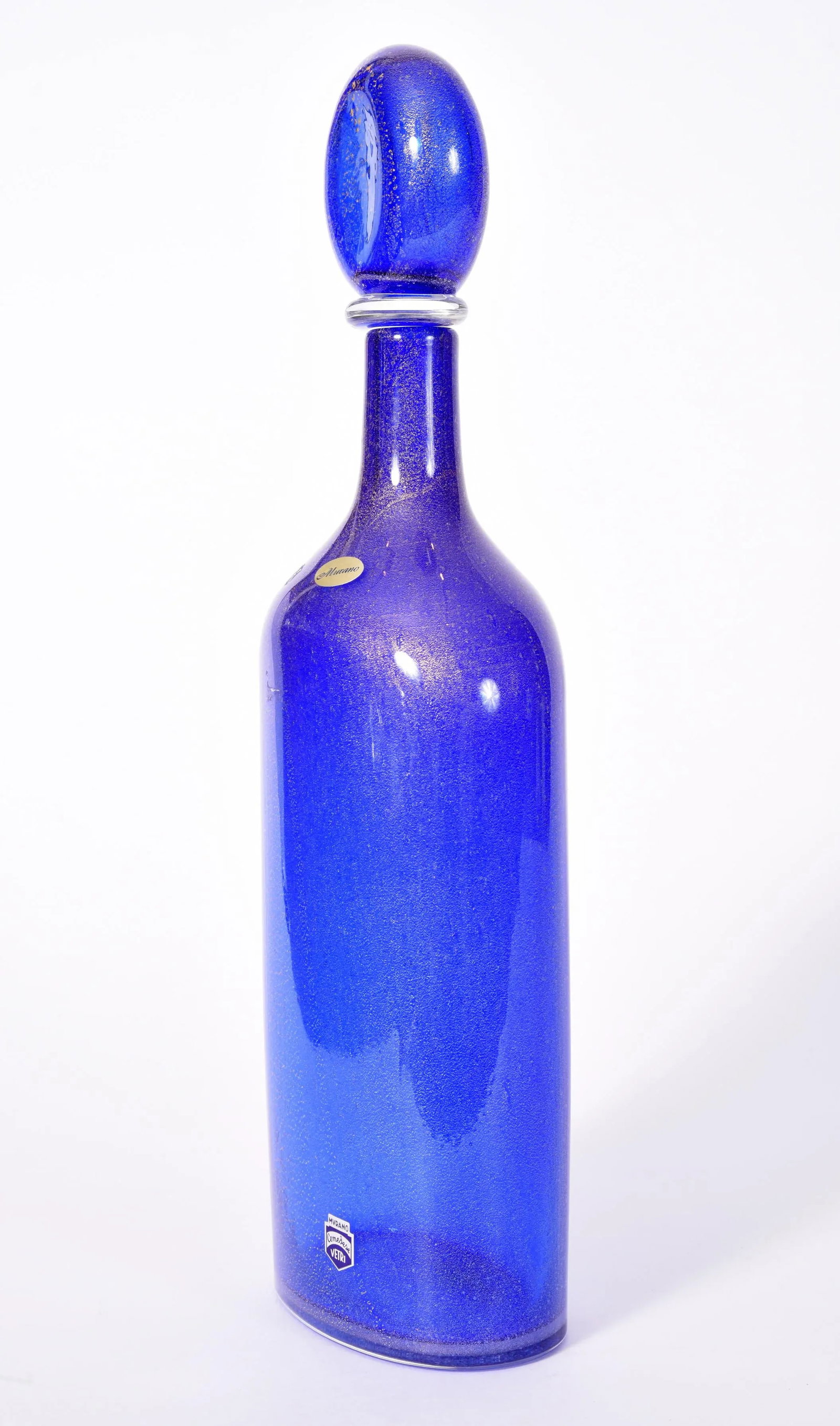 Vintage Cobalt Blue Murano Glass With Gold Flecks Decanter - 3