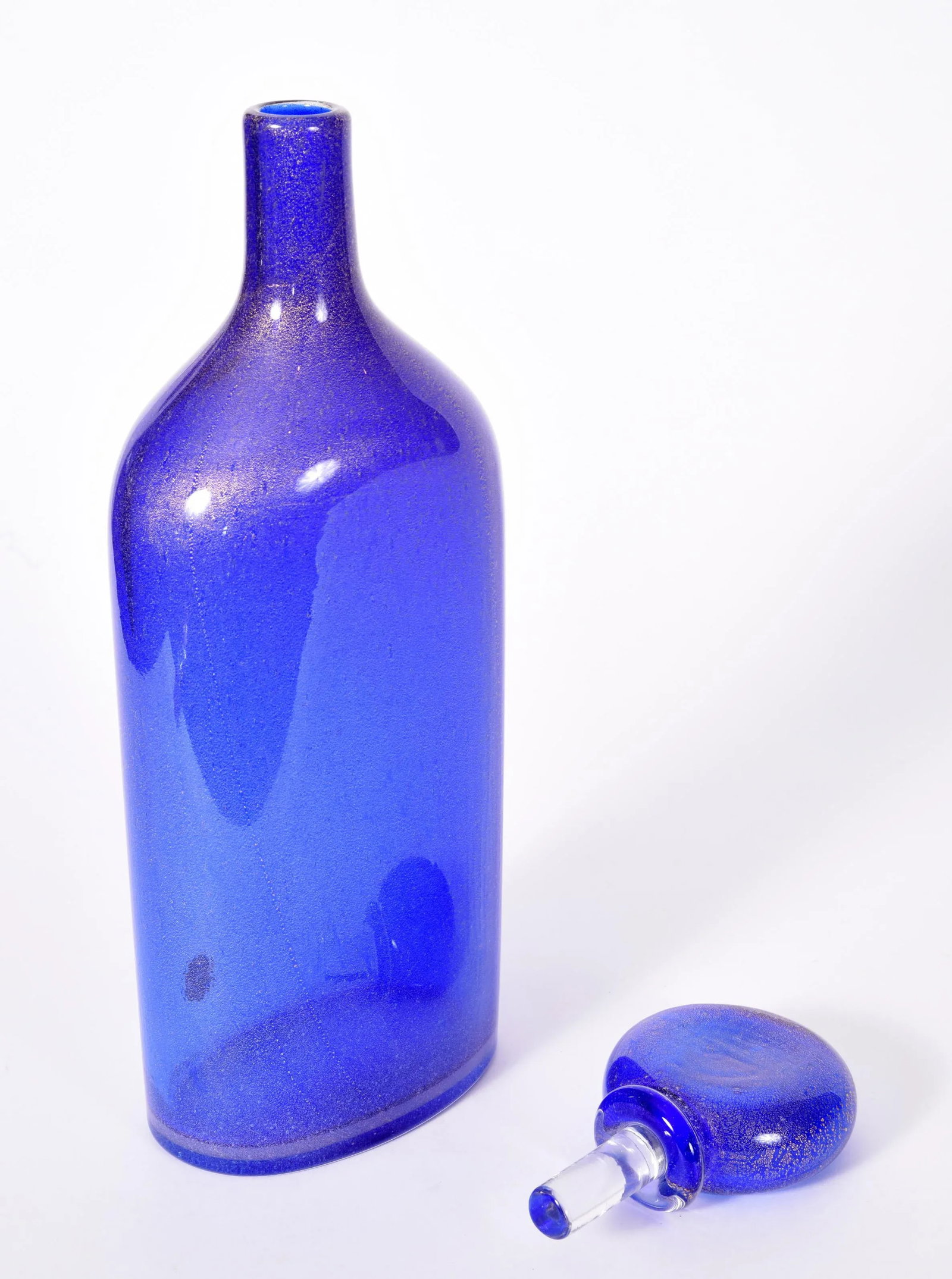 Vintage Cobalt Blue Murano Glass With Gold Flecks Decanter - 4