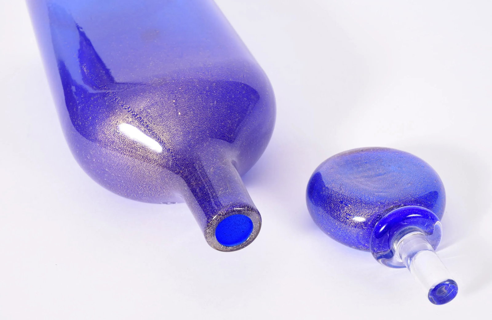 Vintage Cobalt Blue Murano Glass With Gold Flecks Decanter - 6