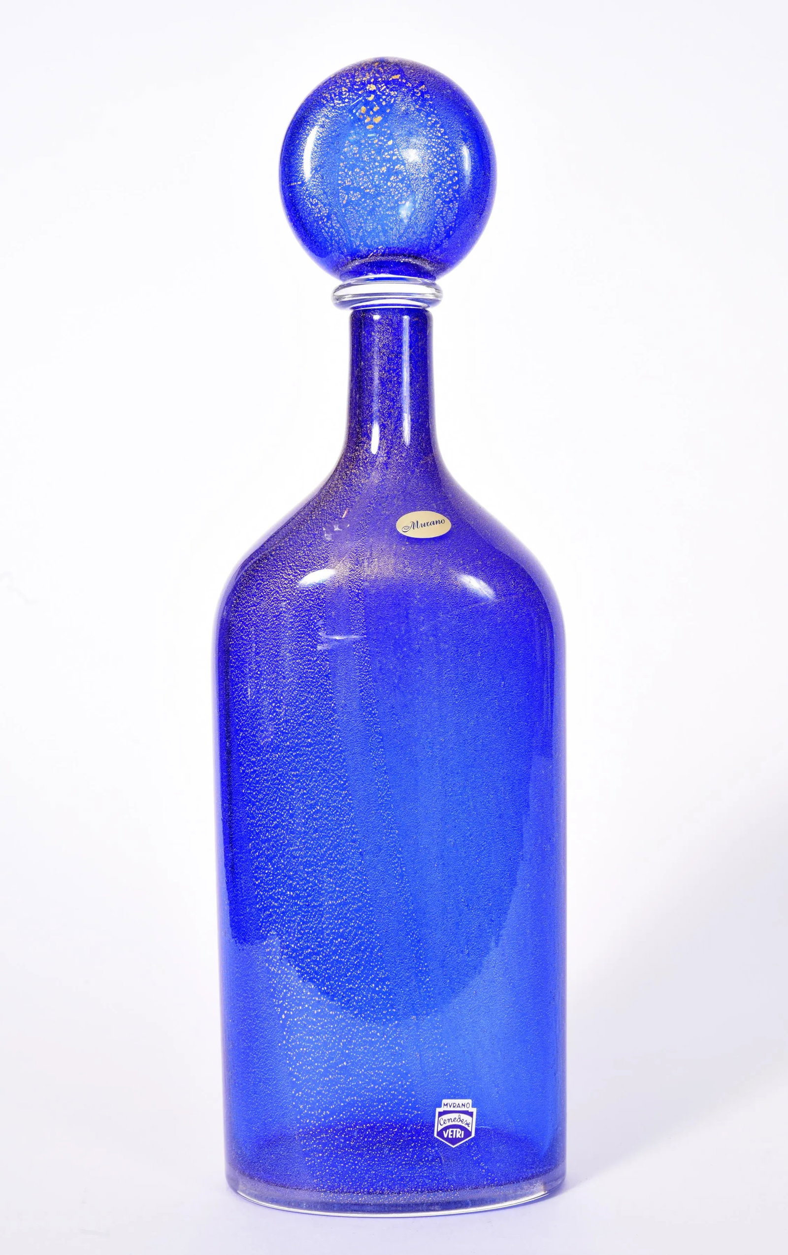 Vintage Cobalt Blue Murano Glass With Gold Flecks Decanter - 9