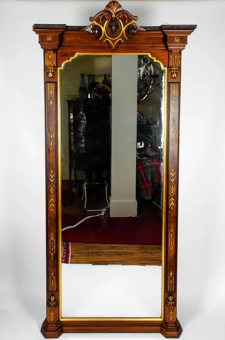 Antique Victorian Walnut Pier Mirror - 11