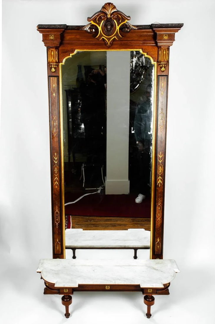 Antique Victorian Walnut Pier Mirror - 13