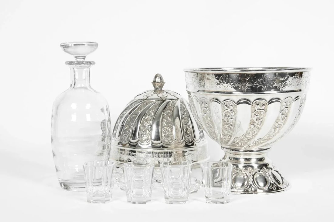 Sheffield Silver Plated Egg Shape Liquor Cave - 7 Piece Set - 9