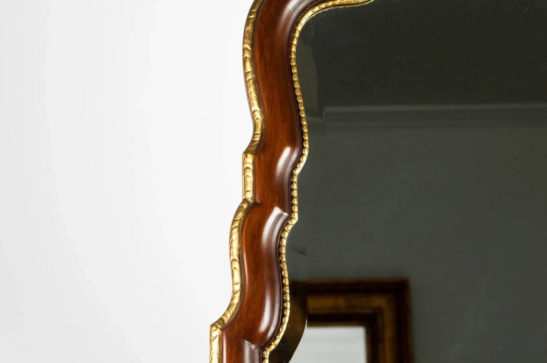 Vintage Mahogany Wood Framed Hanging Wall Mirror - 3