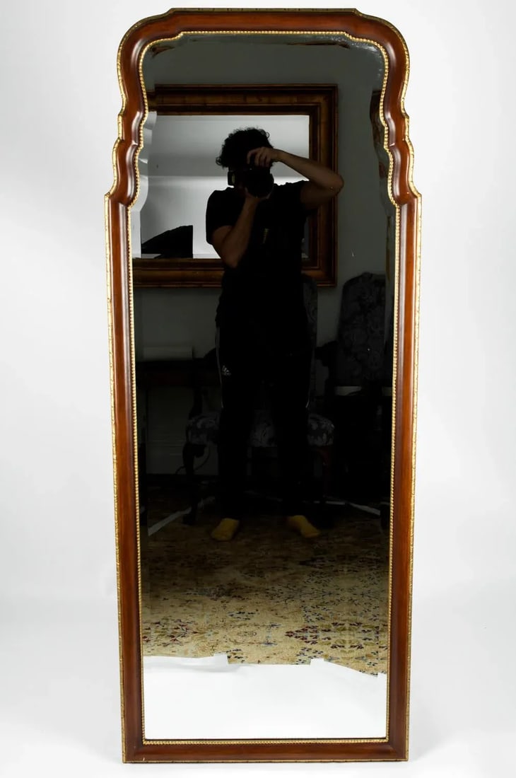 Vintage Mahogany Wood Framed Hanging Wall Mirror - 9