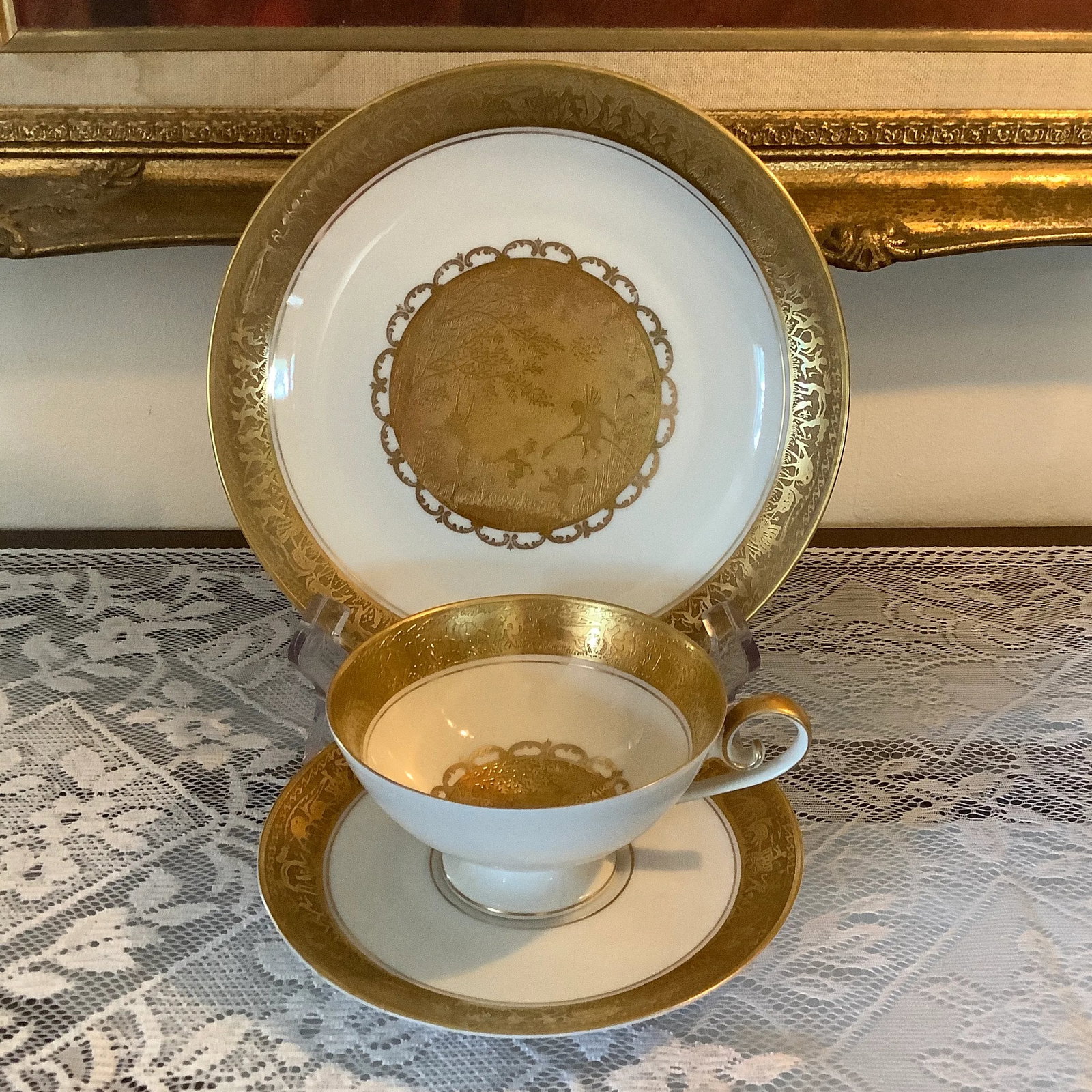Bavarian Gilded Nymphs and Fairies Motif Tea Cup & Plates - 12