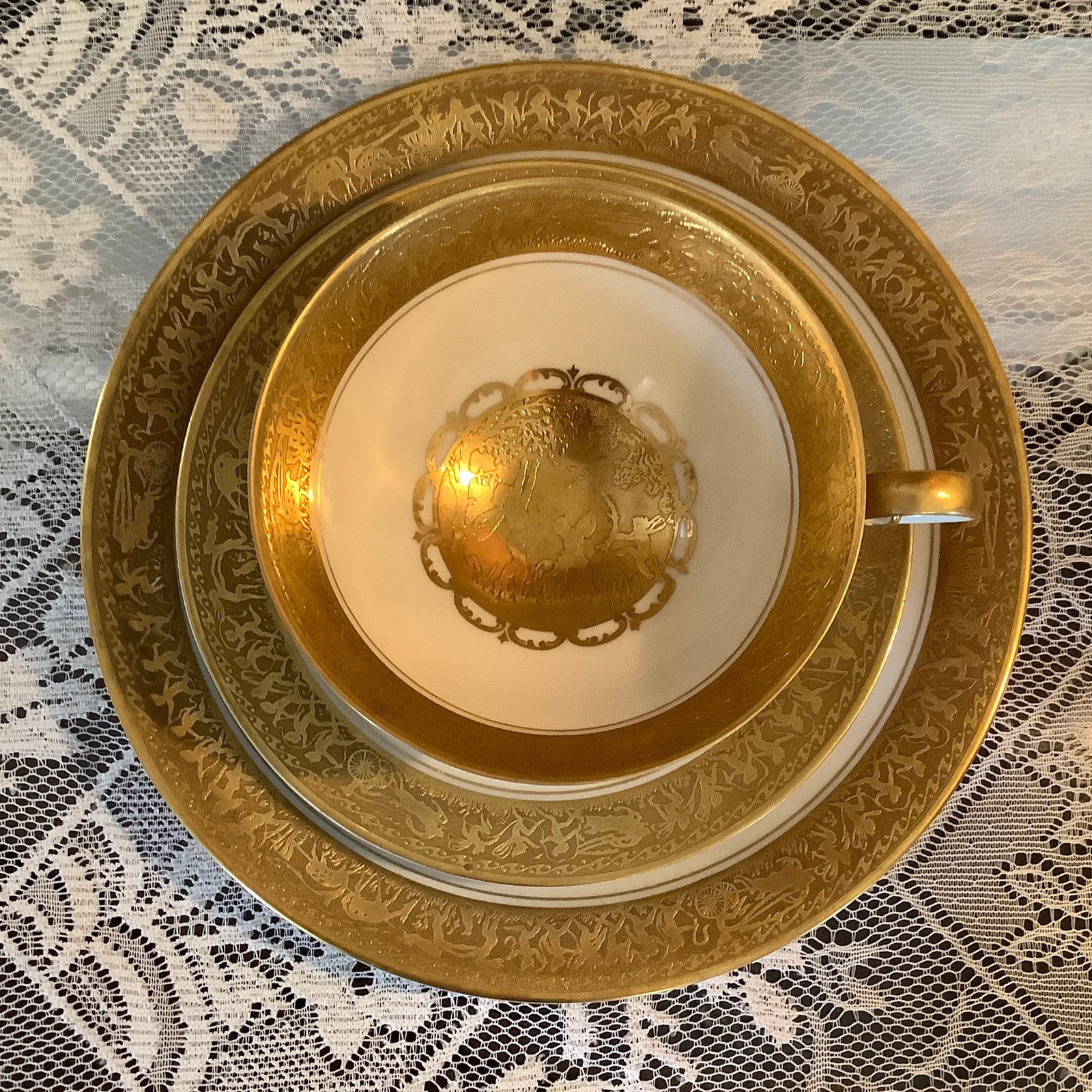 Bavarian Gilded Nymphs and Fairies Motif Tea Cup & Plates - 2