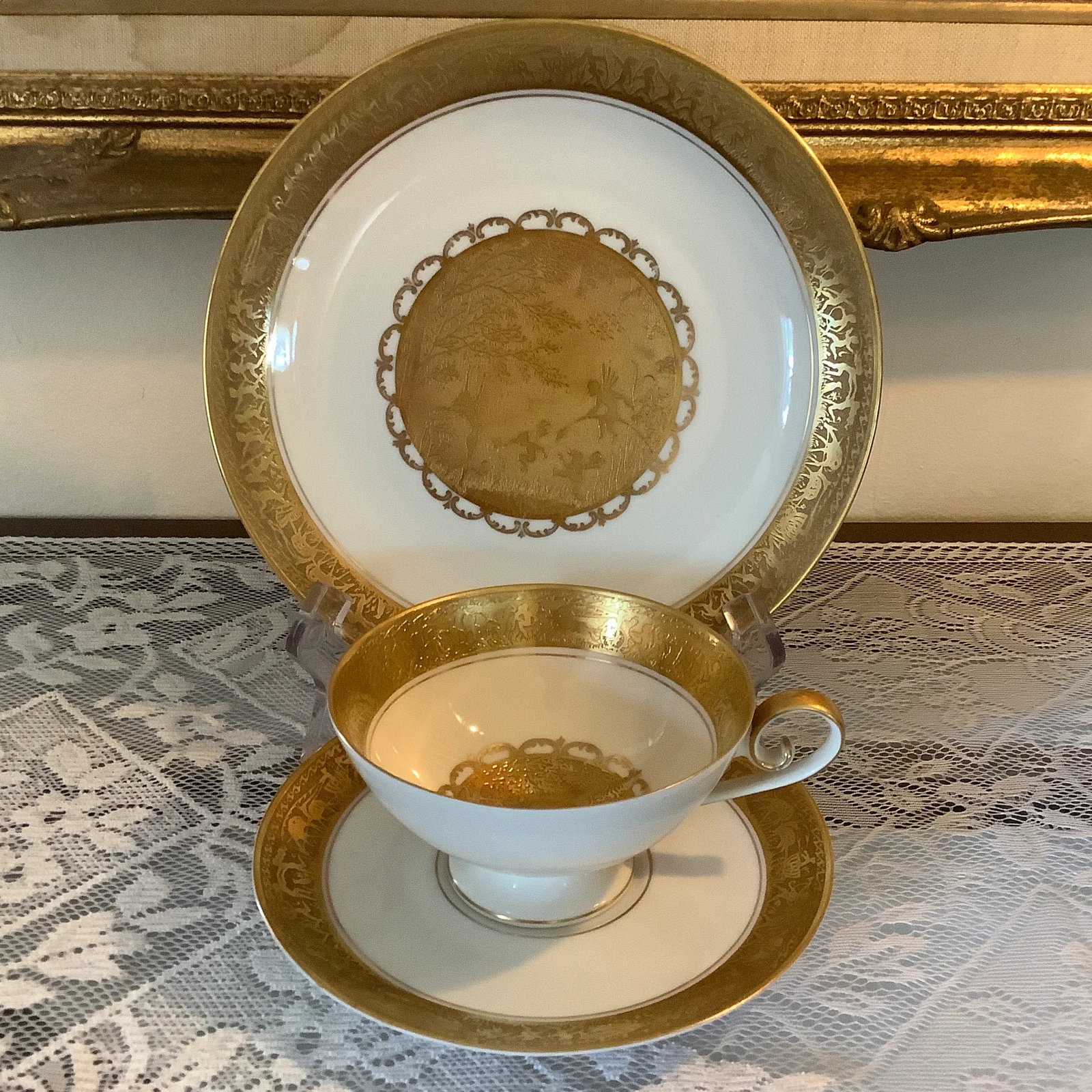 Bavarian Gilded Nymphs and Fairies Motif Tea Cup & Plates - 4