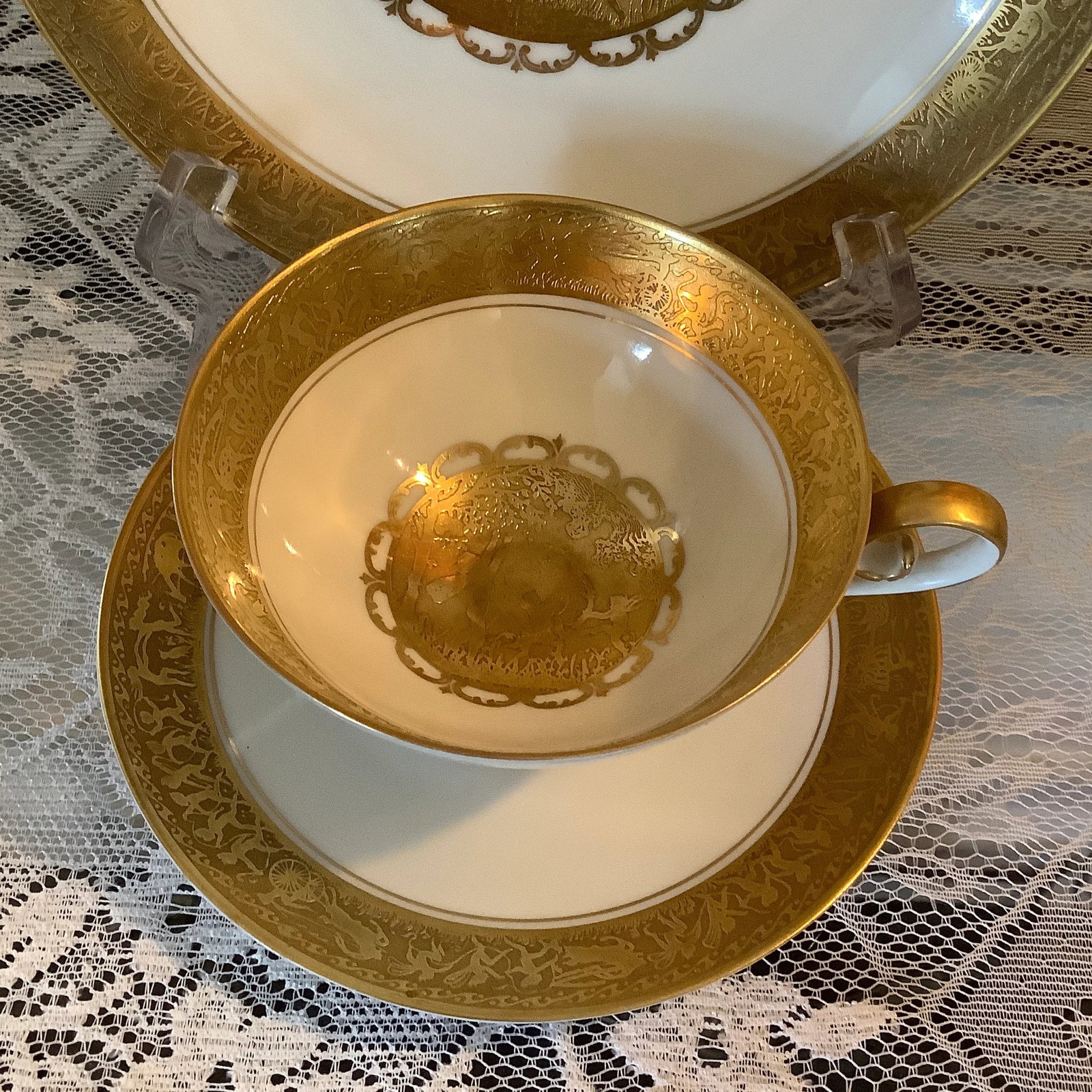 Bavarian Gilded Nymphs and Fairies Motif Tea Cup & Plates - 5