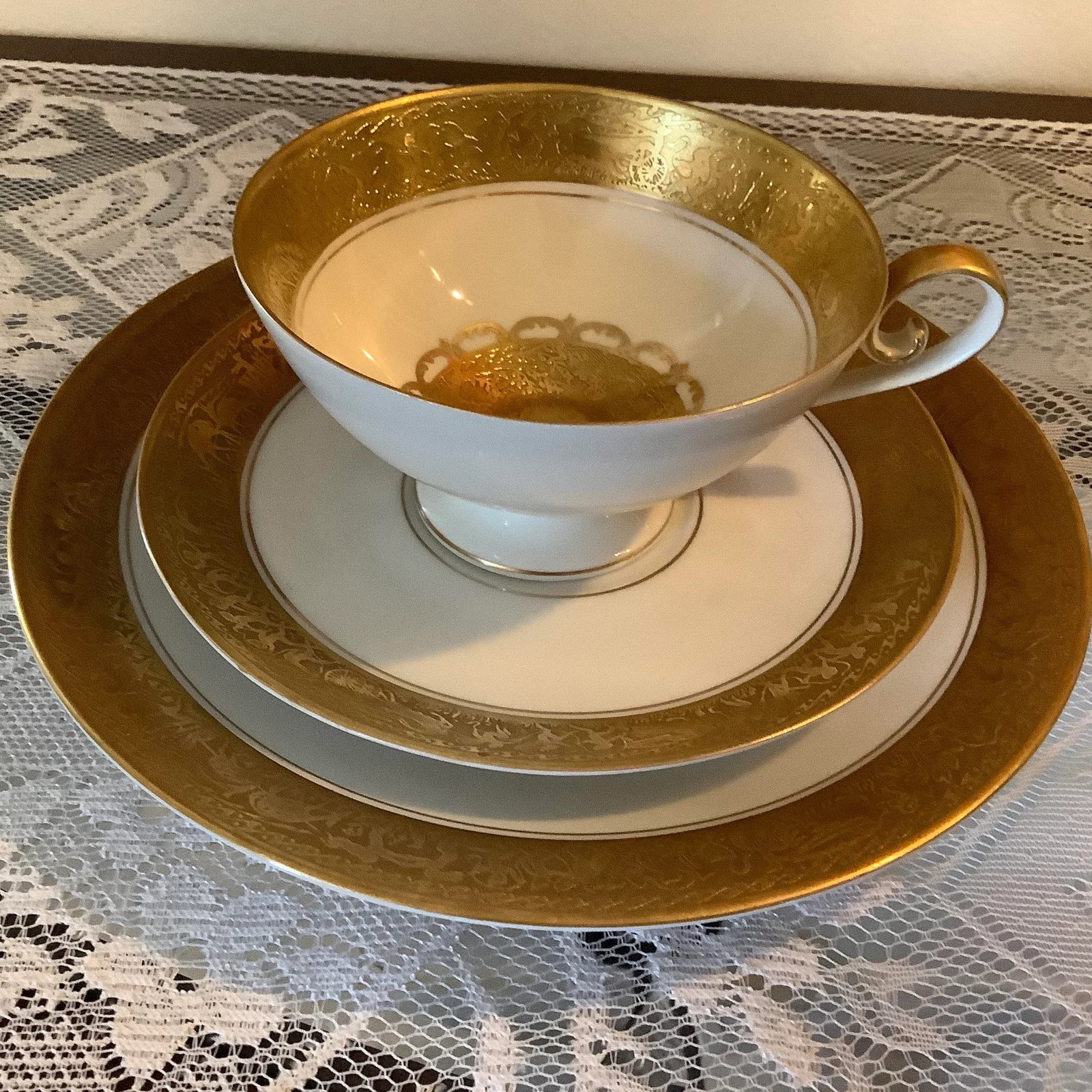 Bavarian Gilded Nymphs and Fairies Motif Tea Cup & Plates - 6