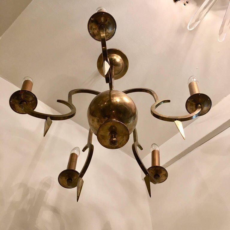 1920 Swedish Grace Bronze Chandelier - 4