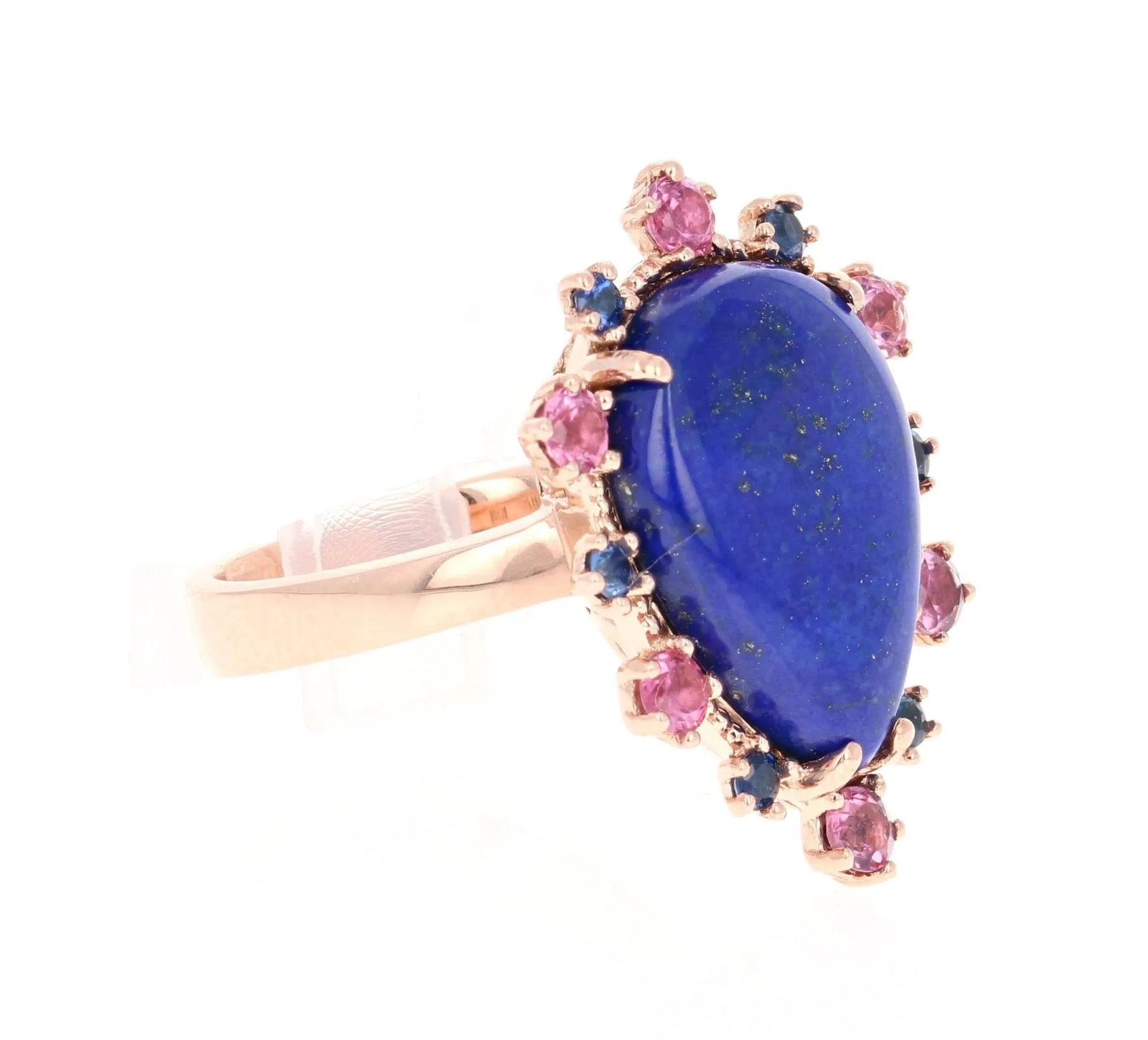 9.04 Carat Lapis Lazuli Tourmaline and Sapphire Cocktail Rose Gold Ring Size 7 - 2