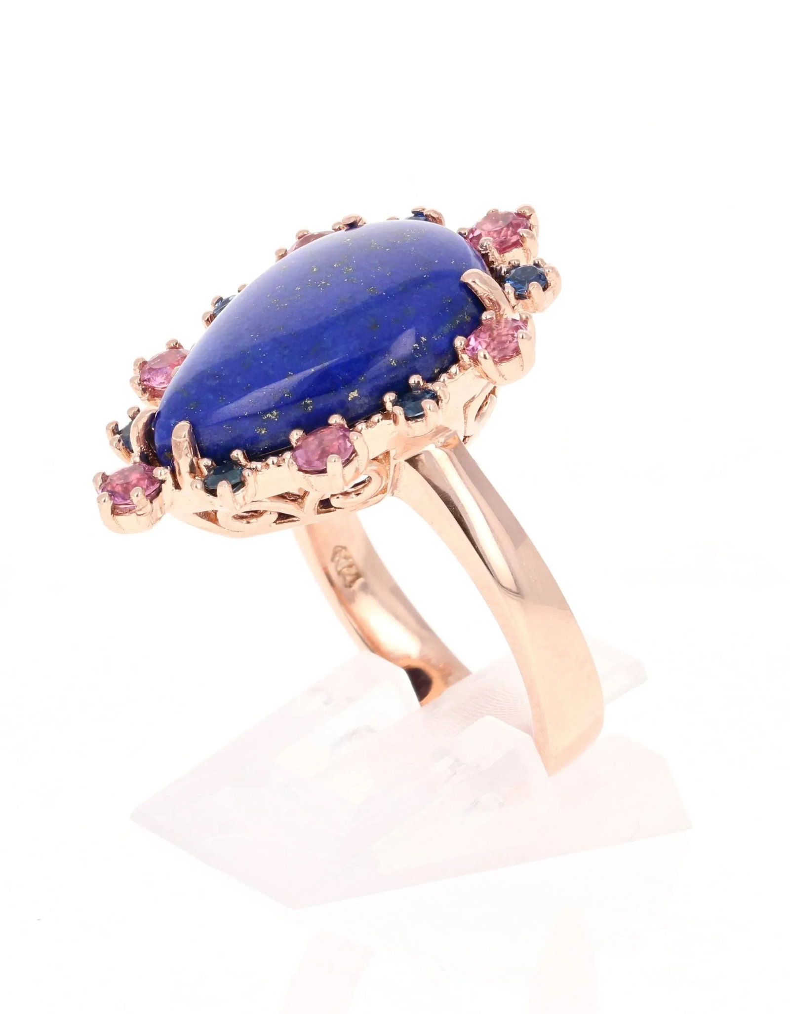 9.04 Carat Lapis Lazuli Tourmaline and Sapphire Cocktail Rose Gold Ring Size 7 - 3