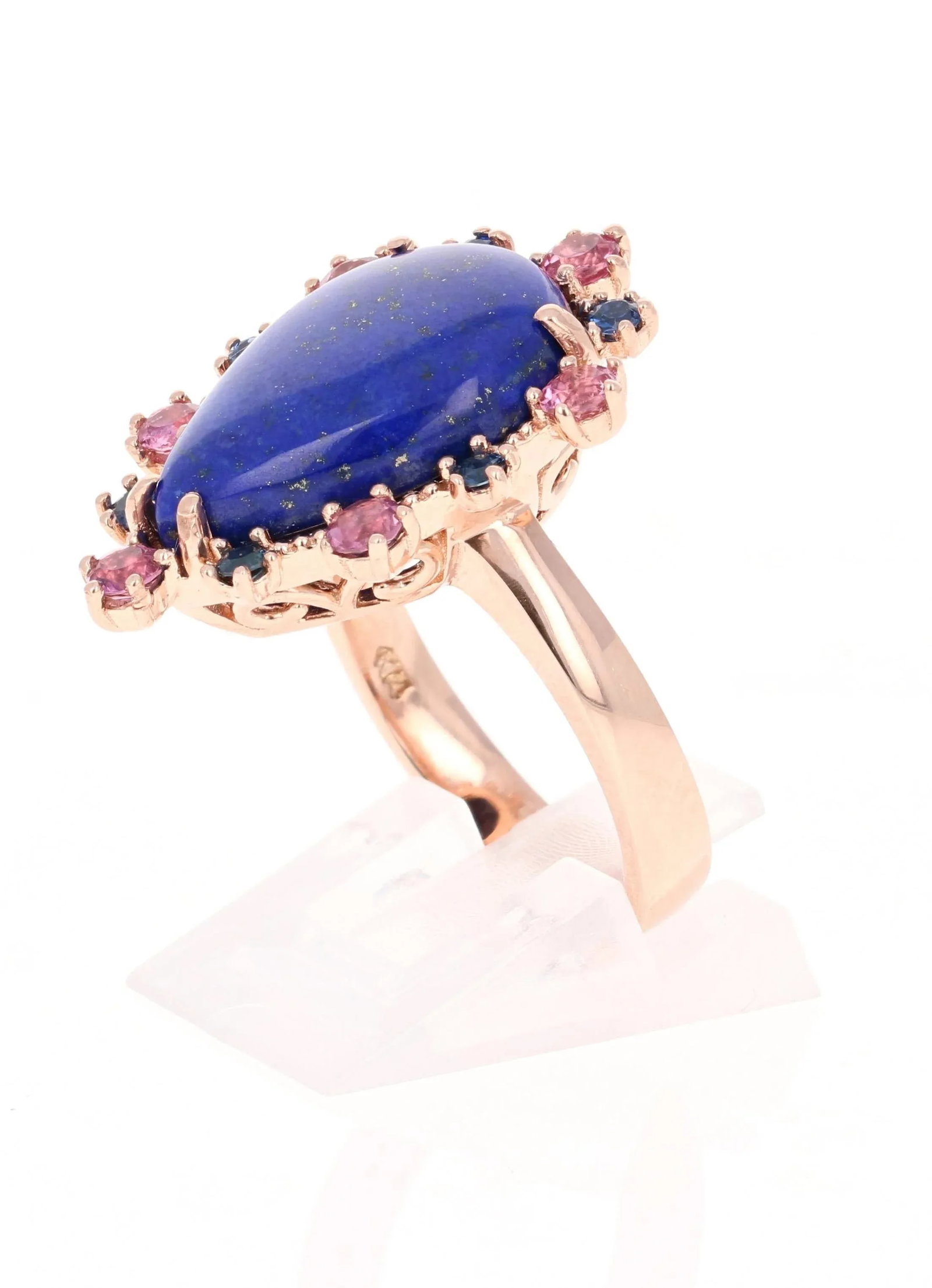 9.04 Carat Lapis Lazuli Tourmaline and Sapphire Cocktail Rose Gold Ring Size 7 - 4