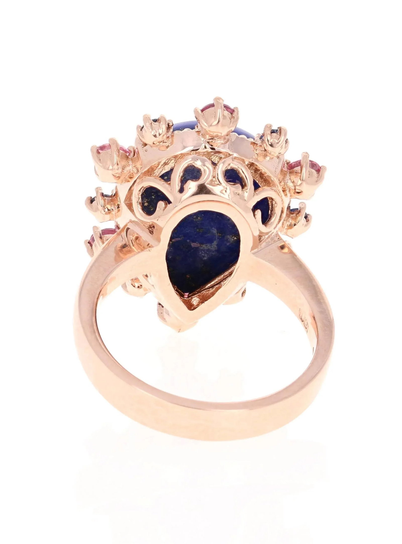 9.04 Carat Lapis Lazuli Tourmaline and Sapphire Cocktail Rose Gold Ring Size 7 - 5