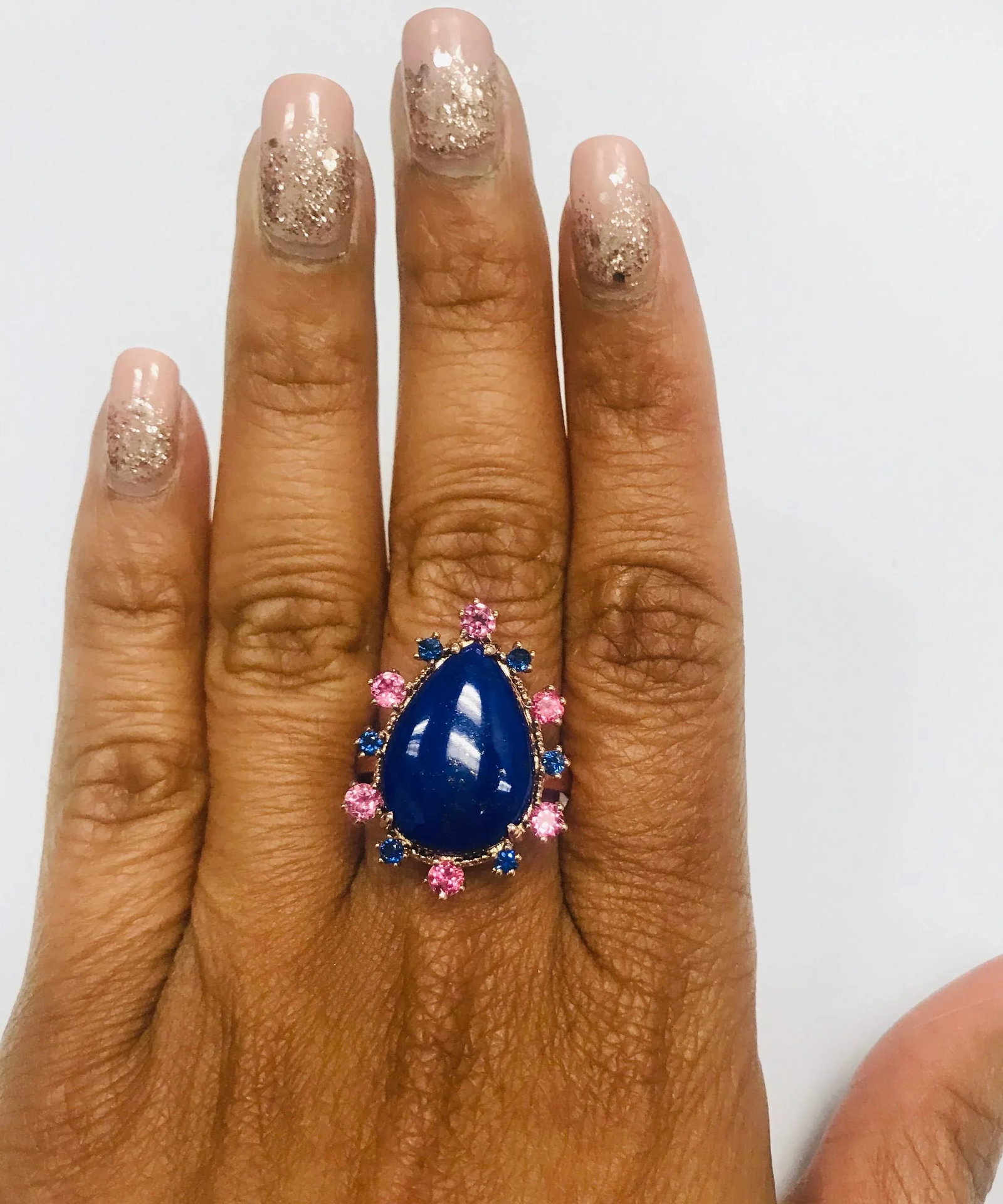 9.04 Carat Lapis Lazuli Tourmaline and Sapphire Cocktail Rose Gold Ring Size 7 - 6