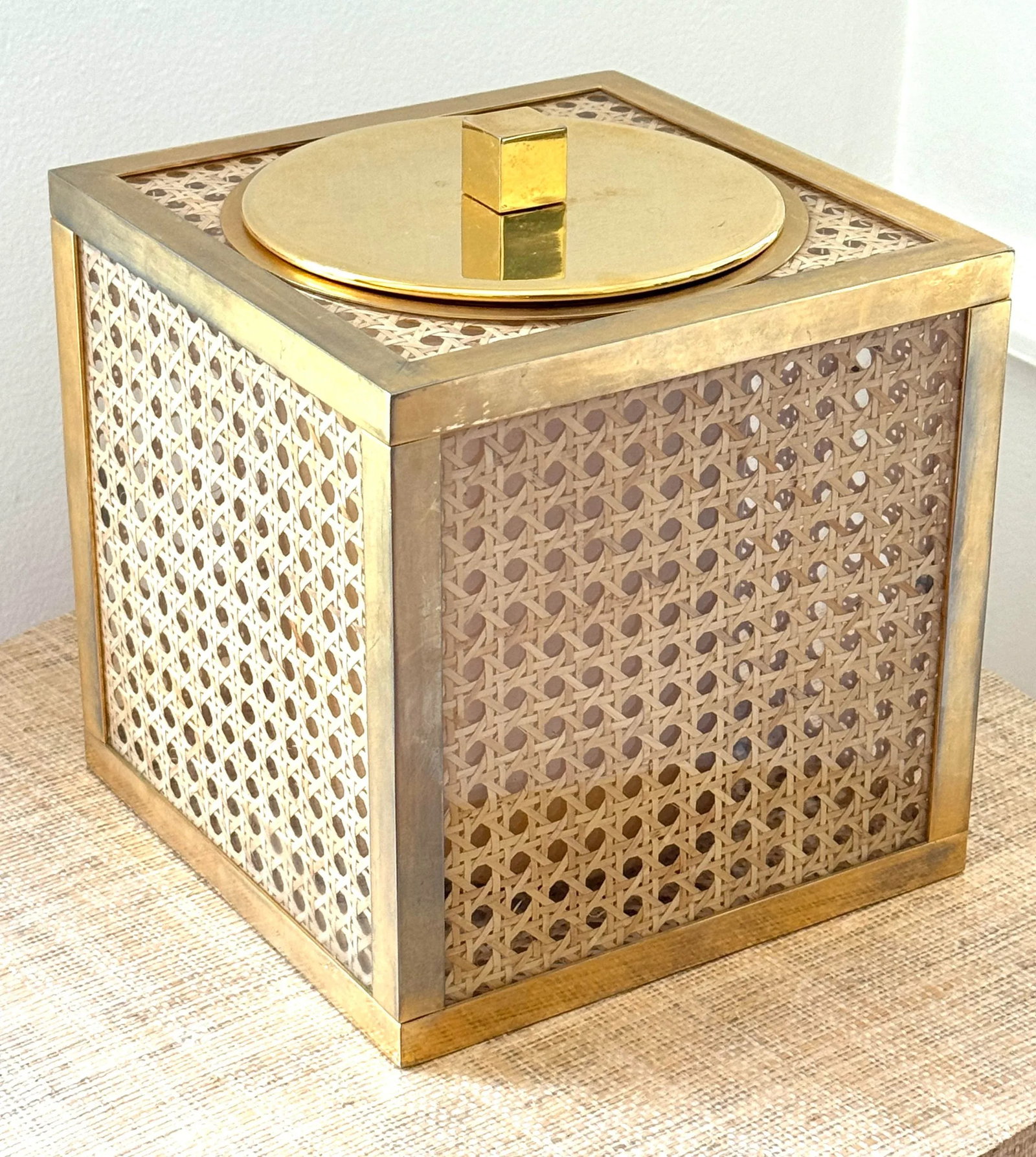 1970's Italian Lucite, Caning, Brass Ice Bucket Crespi/Dior Style - 2