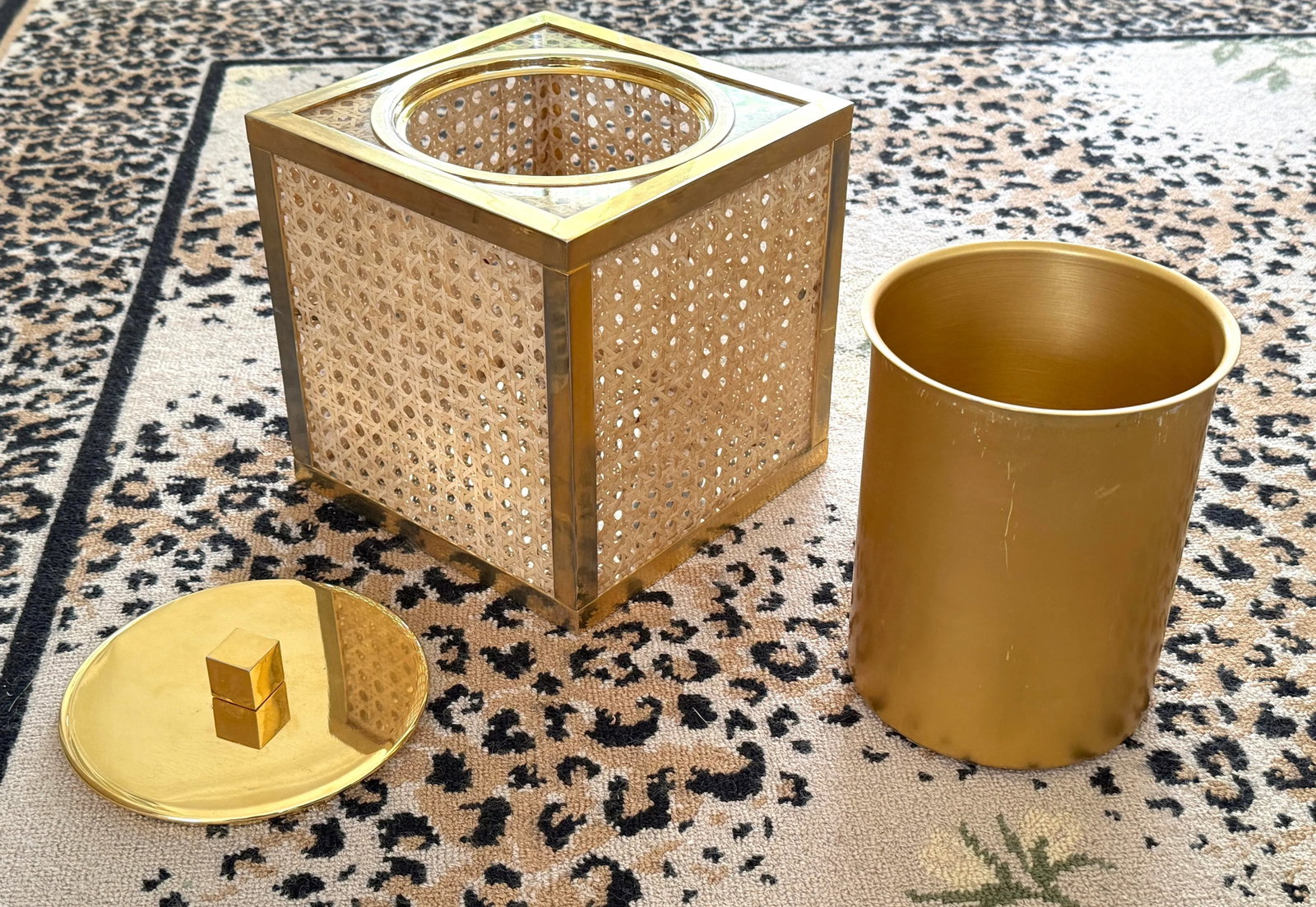 1970's Italian Lucite, Caning, Brass Ice Bucket Crespi/Dior Style - 3
