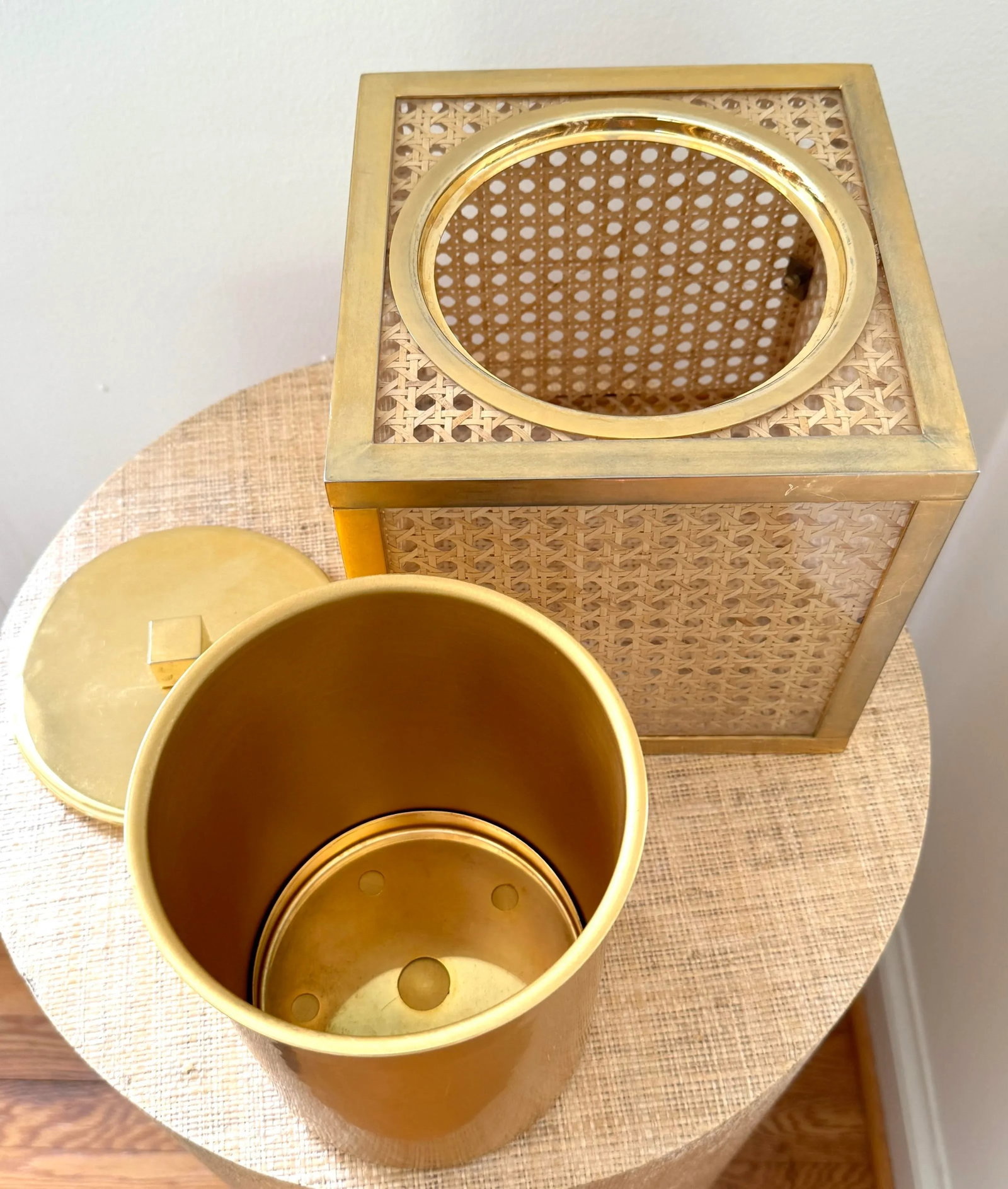 1970's Italian Lucite, Caning, Brass Ice Bucket Crespi/Dior Style - 8
