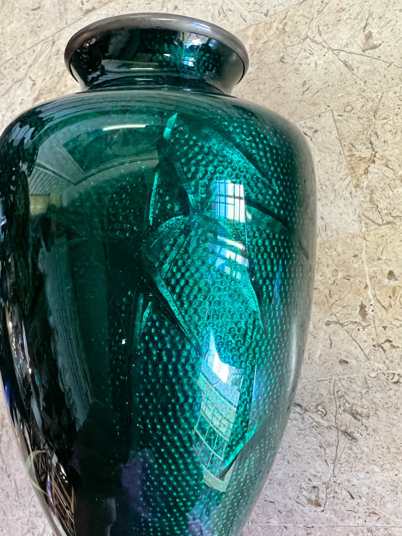 1960s Vintage Japanese Cloisonne Green Ginbari Foil Vases - a Pair - 9