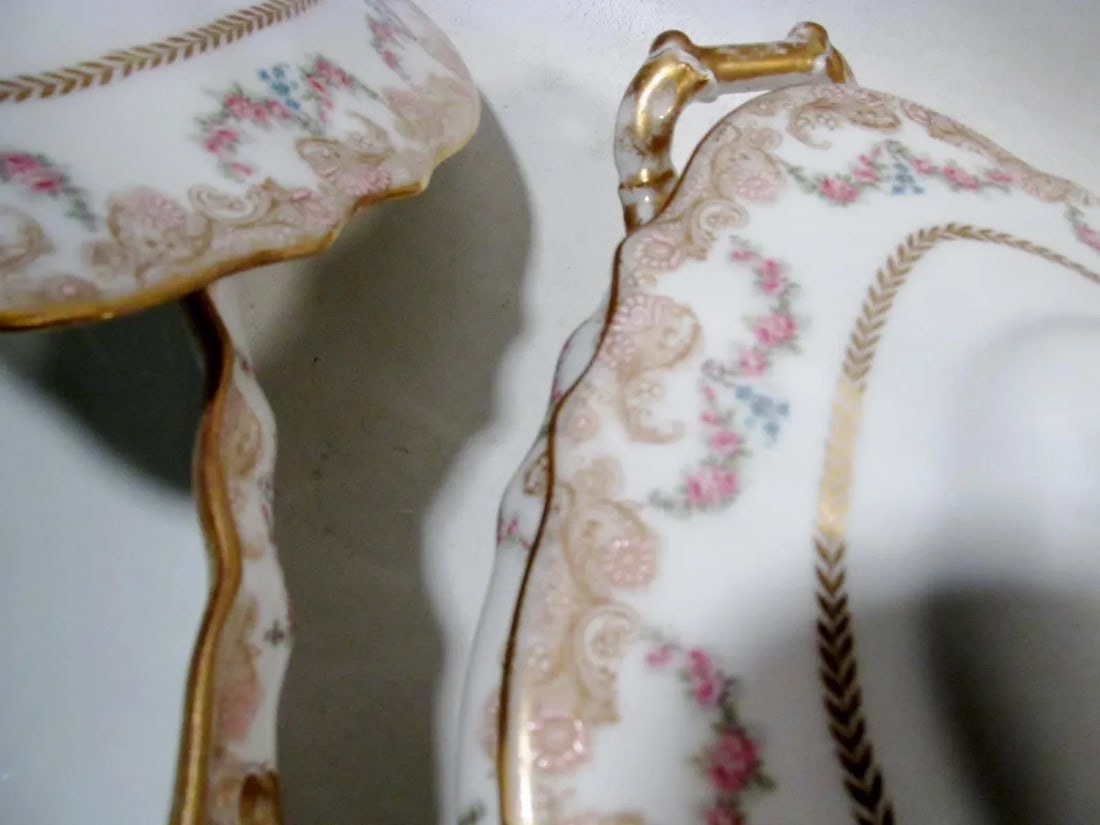 Antique Theodore Haviland Limoges Lafayette Pink Rose Swag Garland Casseroles - a Pair - 6