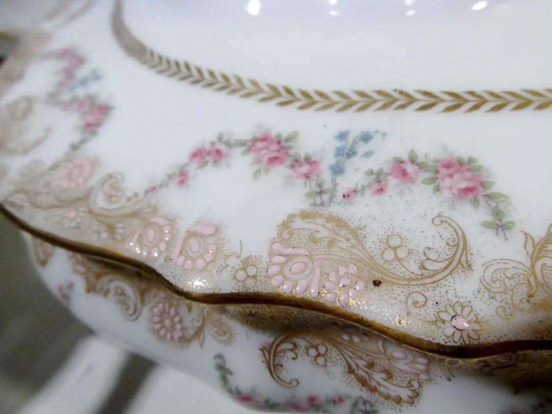 Antique Theodore Haviland Limoges Lafayette Pink Rose Swag Garland Casseroles - a Pair - 7