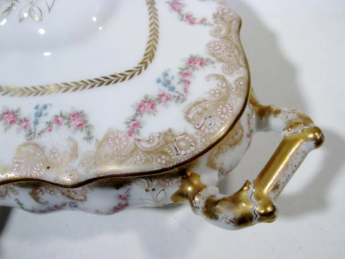 Antique Theodore Haviland Limoges Lafayette Pink Rose Swag Garland Casseroles - a Pair - 8