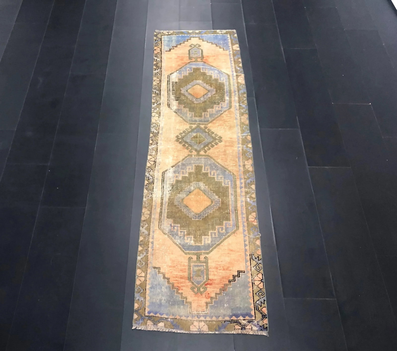 1960s Vintage Aztec Faded Vintage Turkish Anatolian Wool Runner-2'6'' * 8'9'' - 11