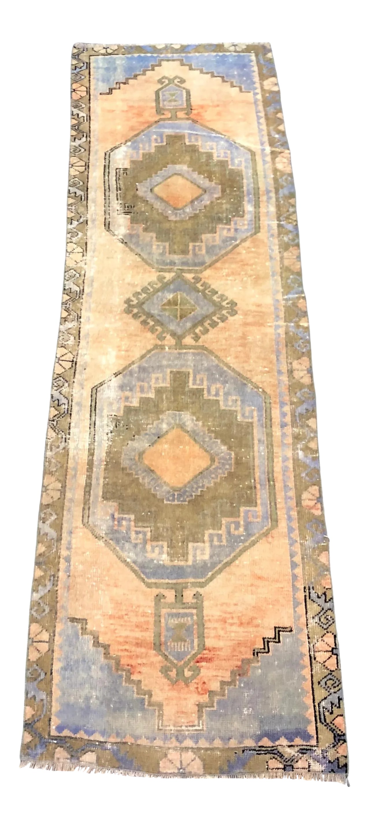 1960s Vintage Aztec Faded Vintage Turkish Anatolian Wool Runner-2'6'' * 8'9'' (1 of 11)