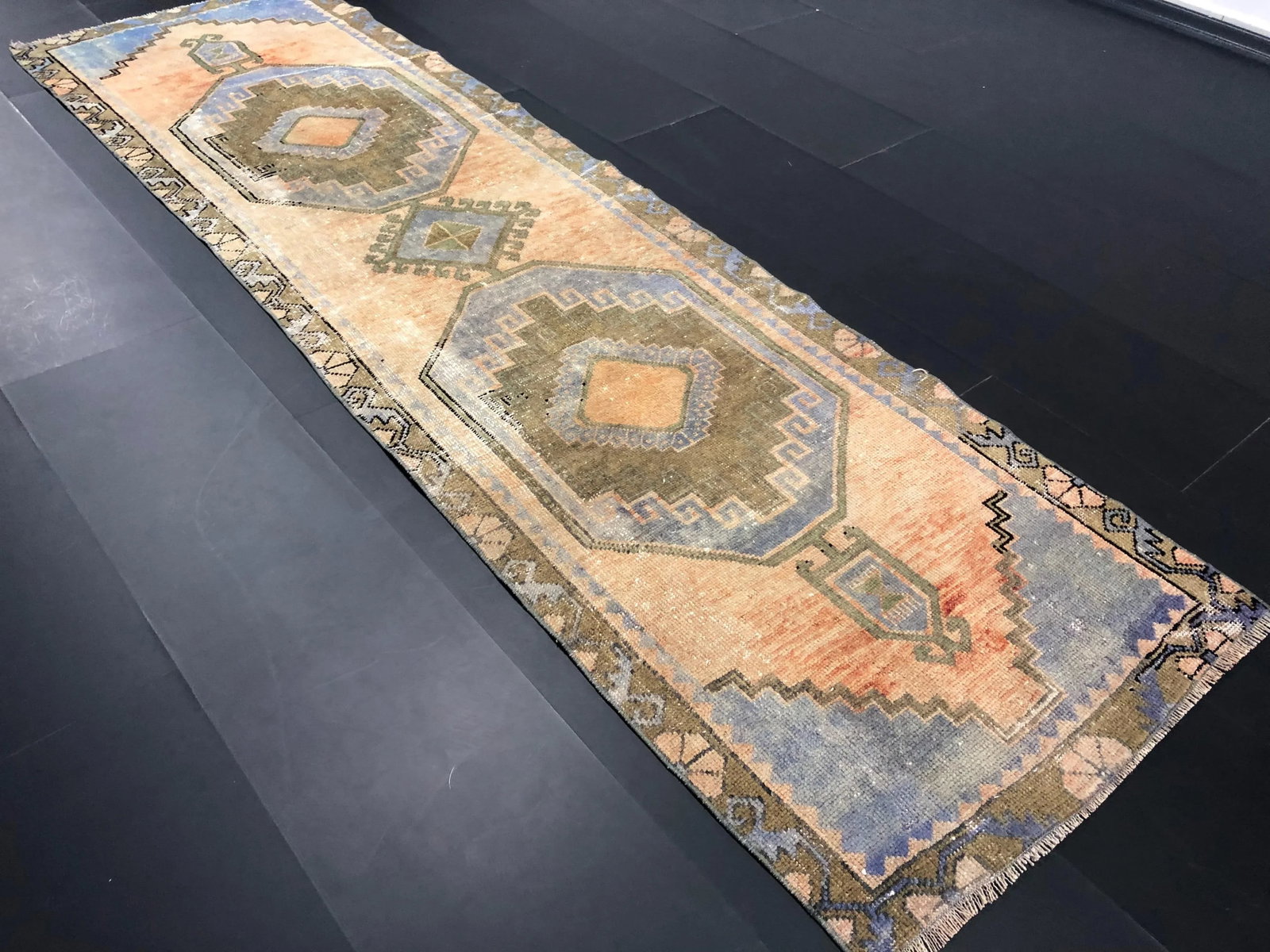 1960s Vintage Aztec Faded Vintage Turkish Anatolian Wool Runner-2'6'' * 8'9'' - 5