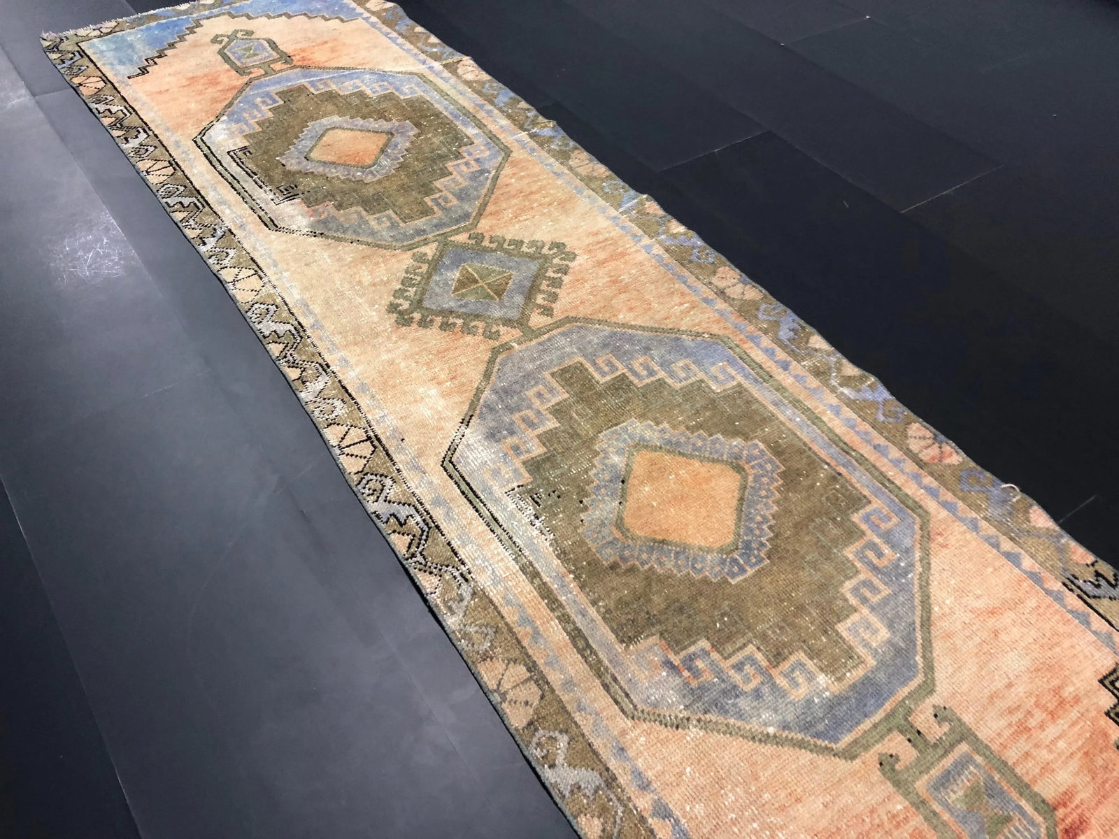 1960s Vintage Aztec Faded Vintage Turkish Anatolian Wool Runner-2'6'' * 8'9'' - 6