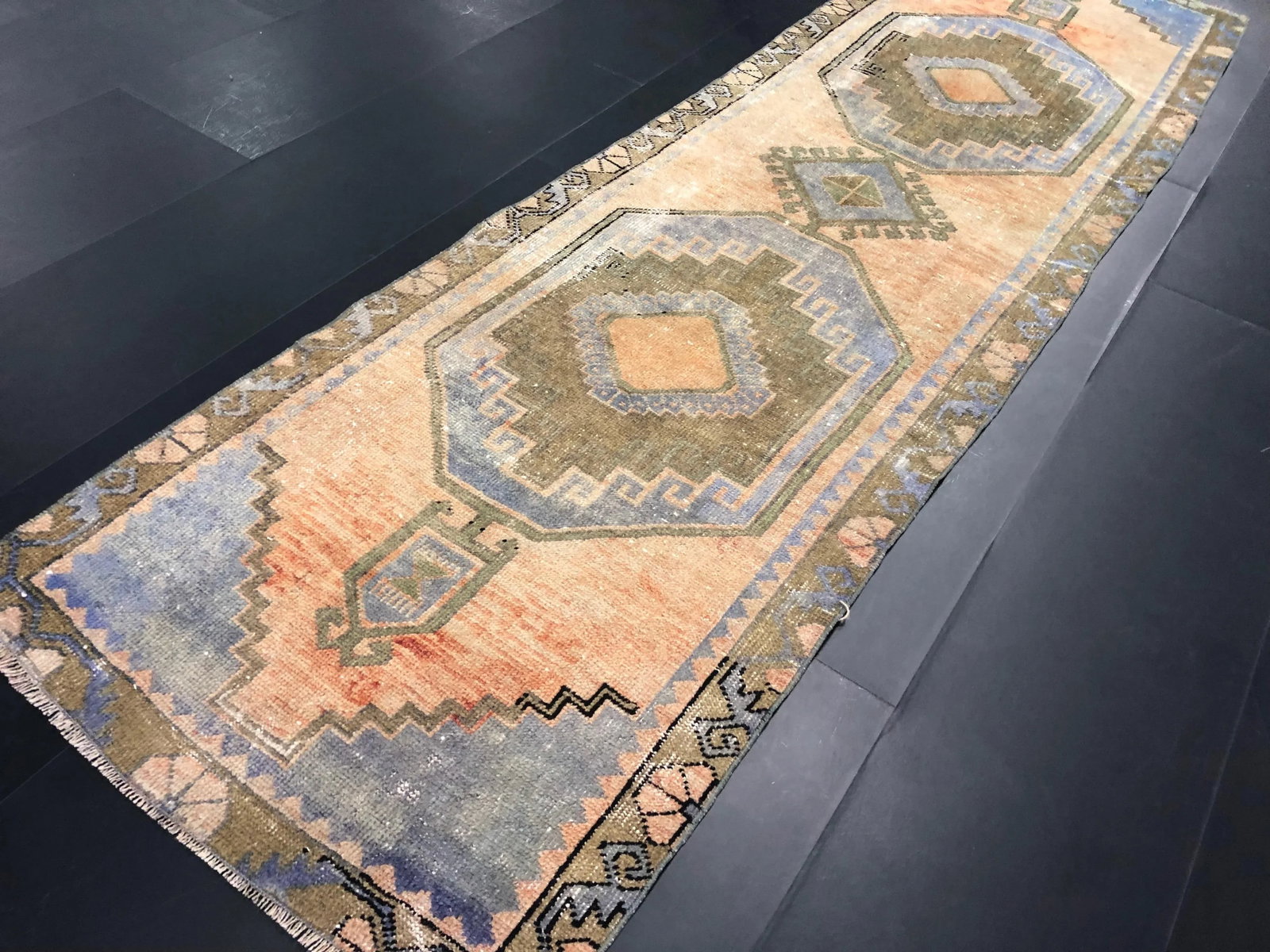 1960s Vintage Aztec Faded Vintage Turkish Anatolian Wool Runner-2'6'' * 8'9'' - 7