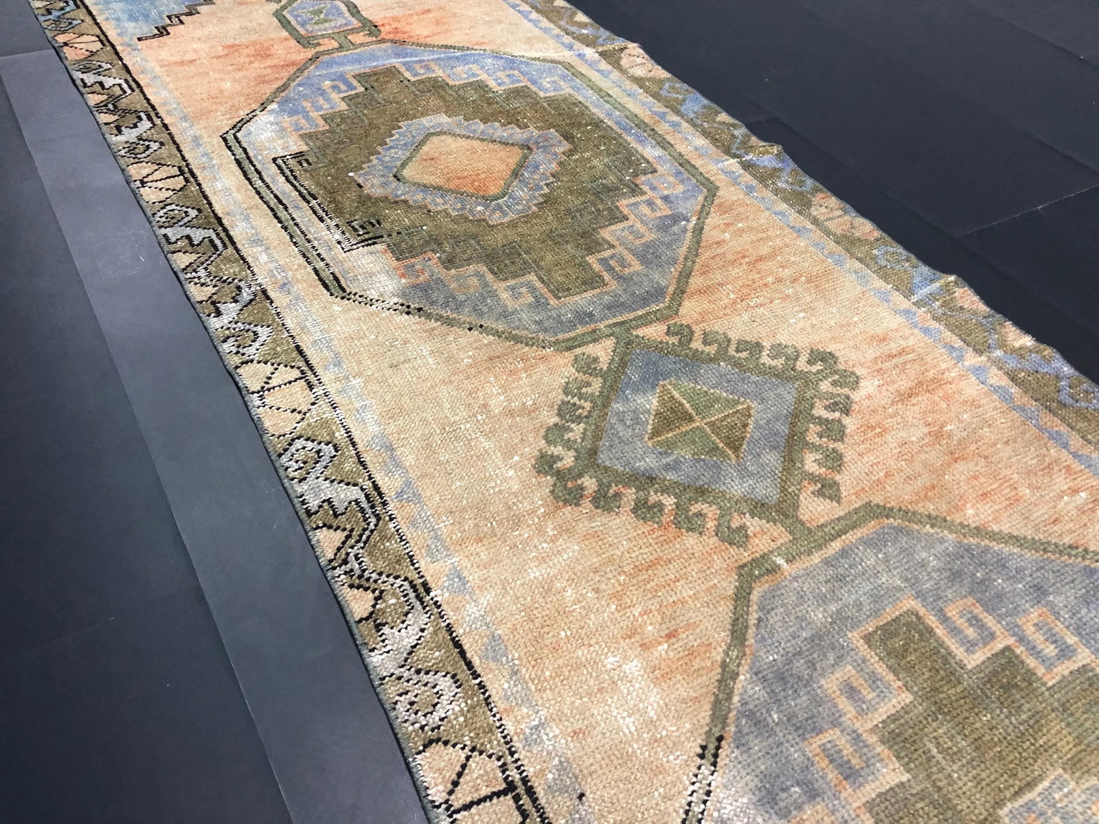 1960s Vintage Aztec Faded Vintage Turkish Anatolian Wool Runner-2'6'' * 8'9'' - 9