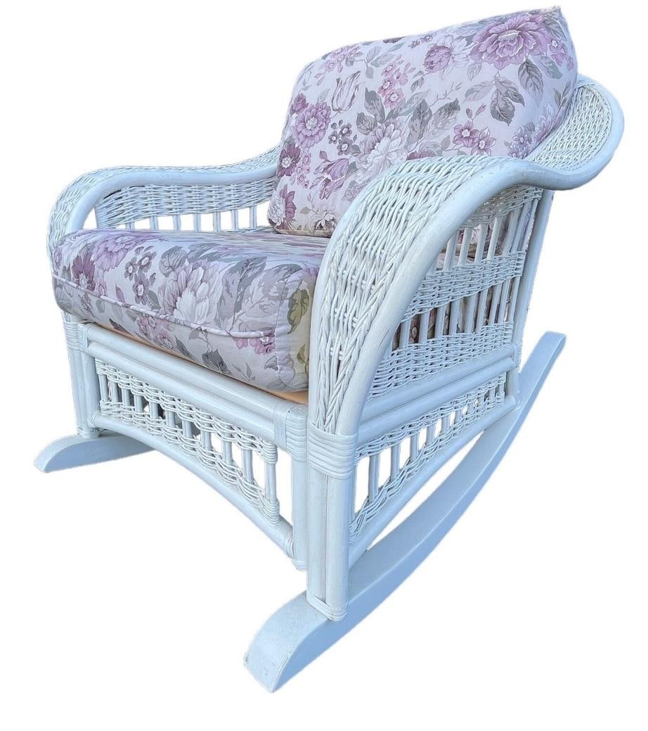 Mid 20th Century Vintage White Wicker Armchair by Henry Link with Sunbrella Upholstery - 10