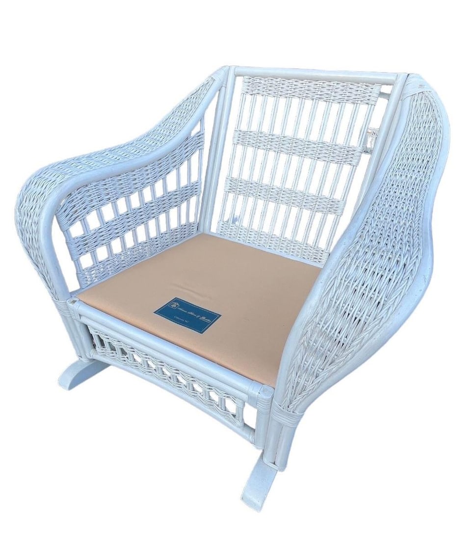 Mid 20th Century Vintage White Wicker Armchair by Henry Link with Sunbrella Upholstery - 12