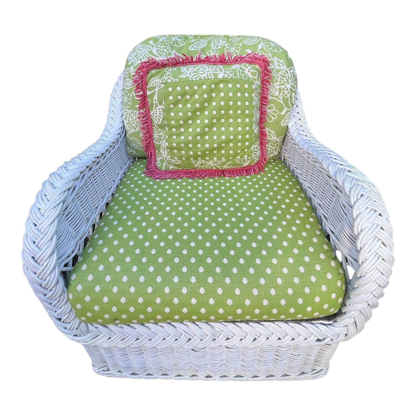 Mid 20th Century Vintage White Wicker Armchair by Henry Link with Sunbrella Upholstery (1 of 12)