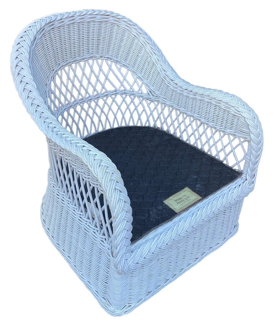 Mid 20th Century Vintage White Wicker Armchair by Henry Link with Sunbrella Upholstery - 4