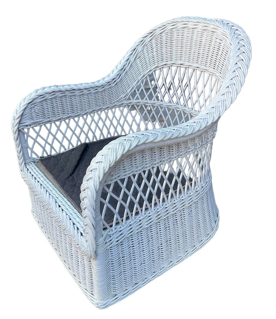 Mid 20th Century Vintage White Wicker Armchair by Henry Link with Sunbrella Upholstery - 5