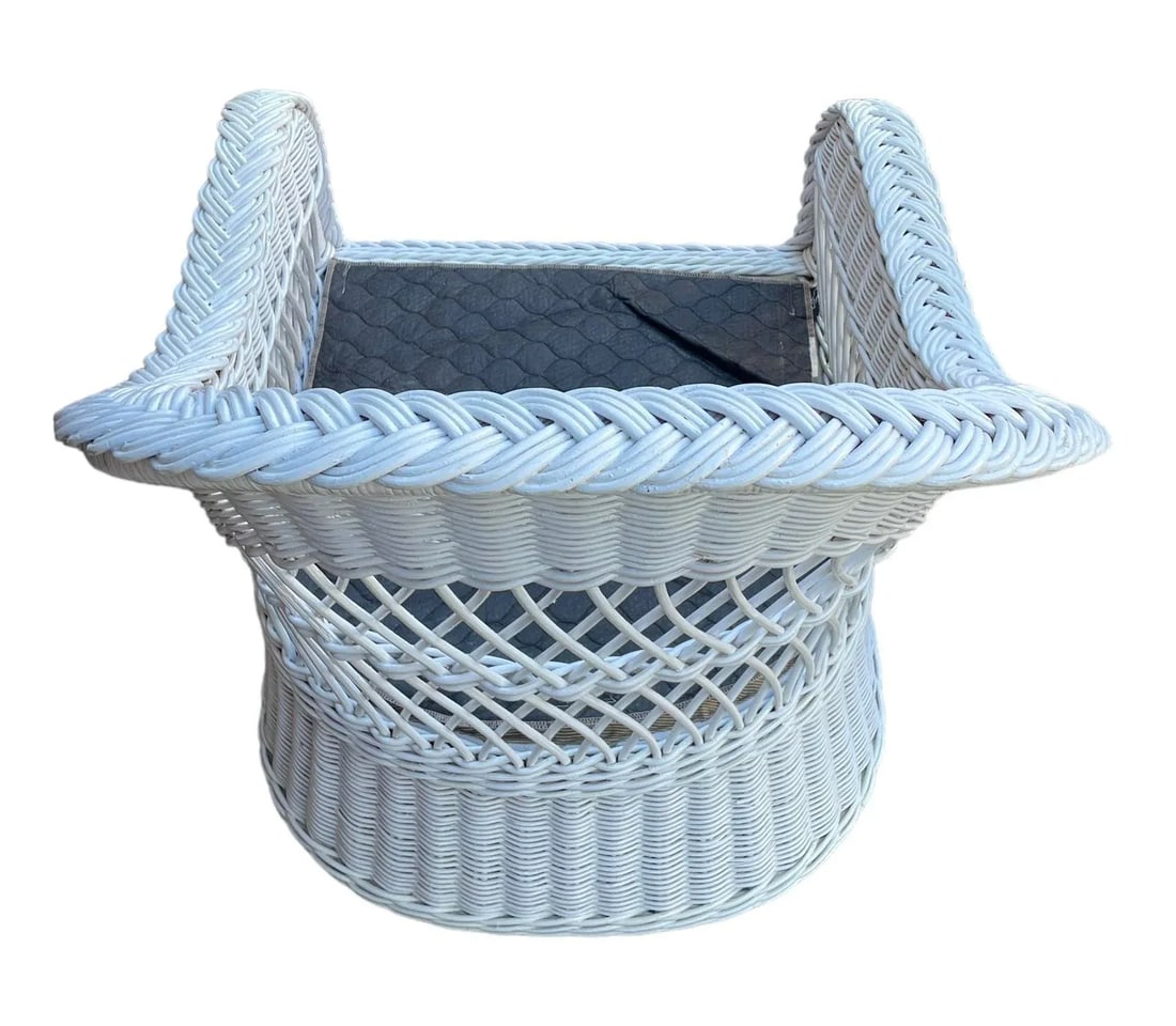Mid 20th Century Vintage White Wicker Armchair by Henry Link with Sunbrella Upholstery - 6