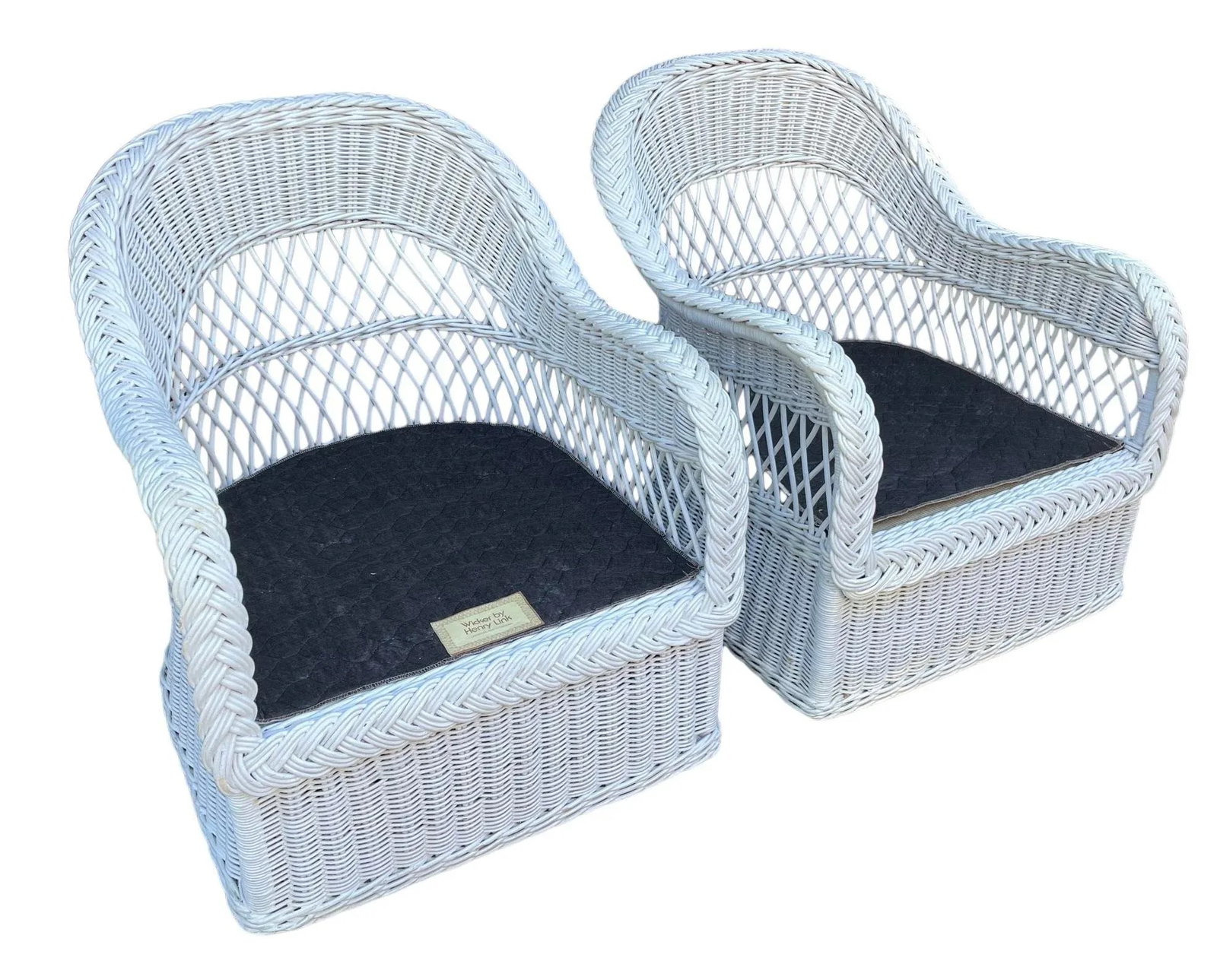Mid 20th Century Vintage White Wicker Armchair by Henry Link with Sunbrella Upholstery - 9